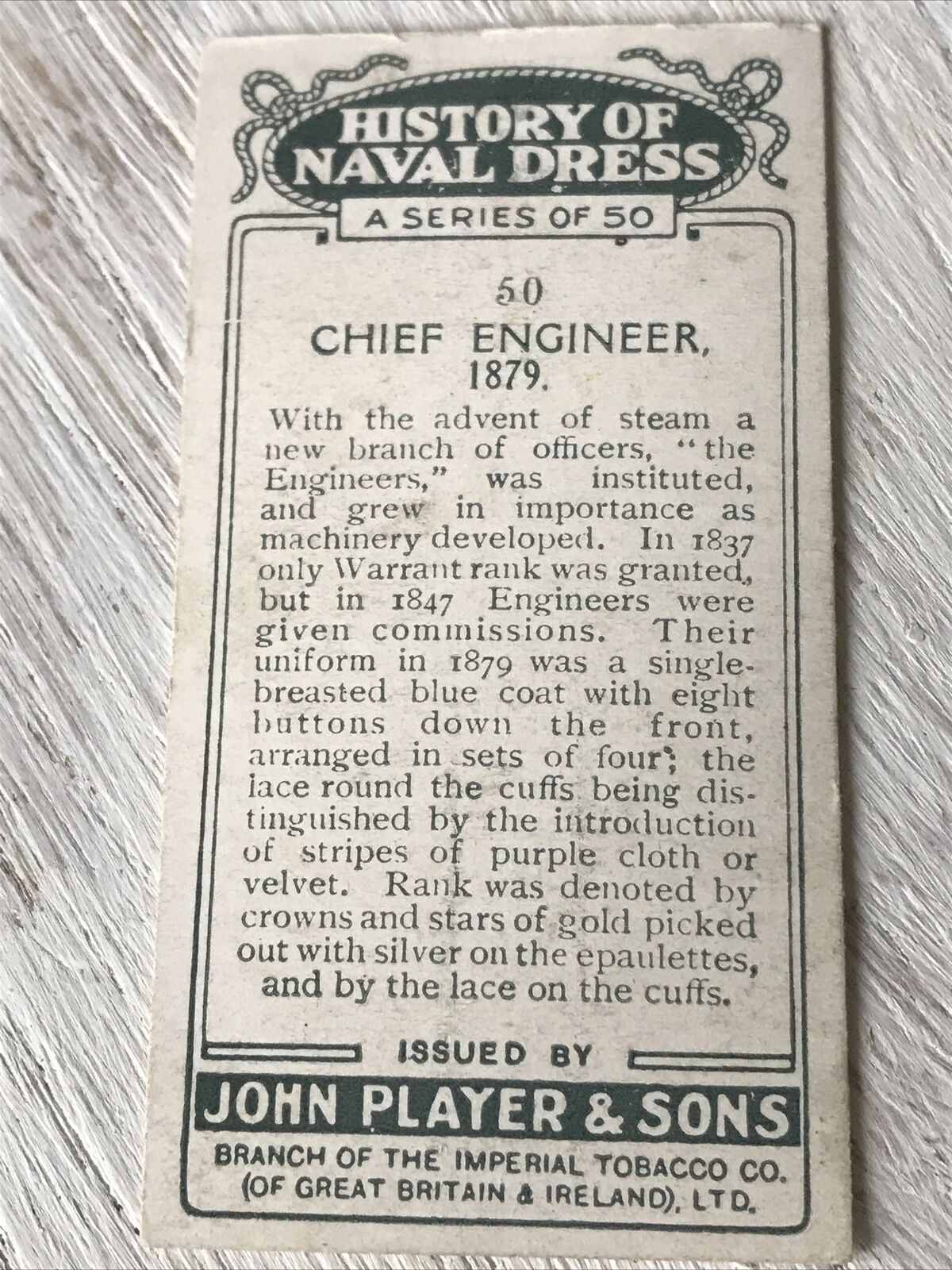 Players Cigarettes Card - History Of Naval Dress - No. 50 Chief Engineer - 1879 Steam Ship
