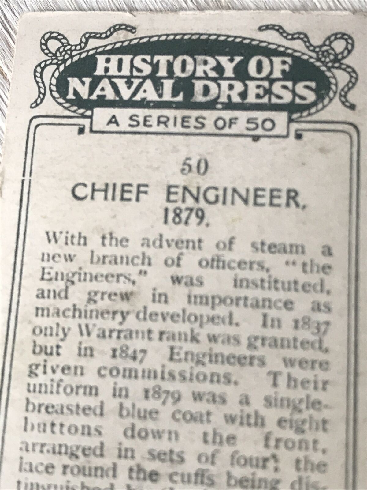Players Cigarettes Card - History Of Naval Dress - No. 50 Chief Engineer - 1879 Steam Ship