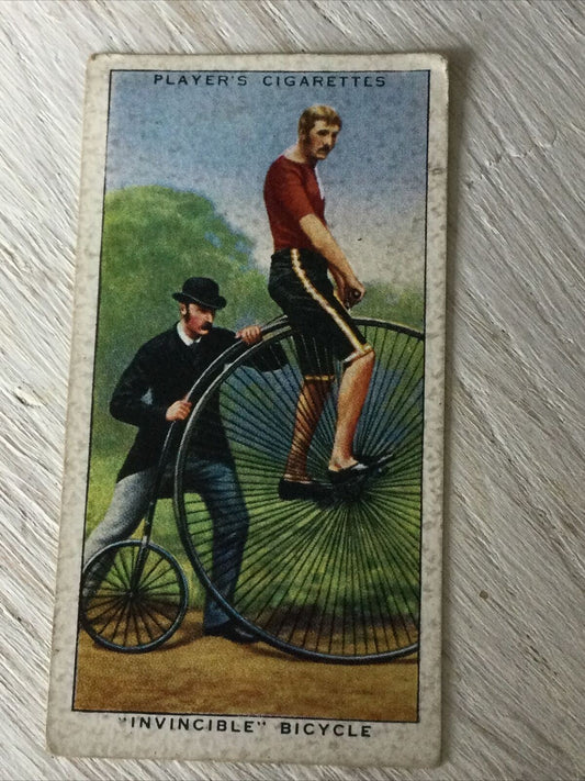 PLAYER'S Cigarette Card. 'Cycling' No. 12 Invincible Bicycle Ordinary Rubber Tyres. 1939.
