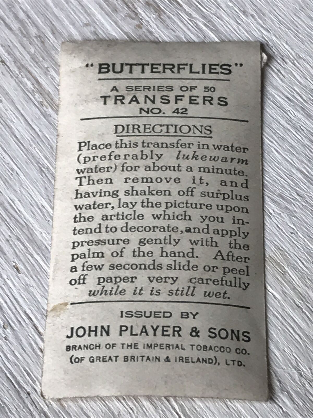Players Cigarette Card - TRANSFER Butterflies - No 42 Prepona Praeneste S America