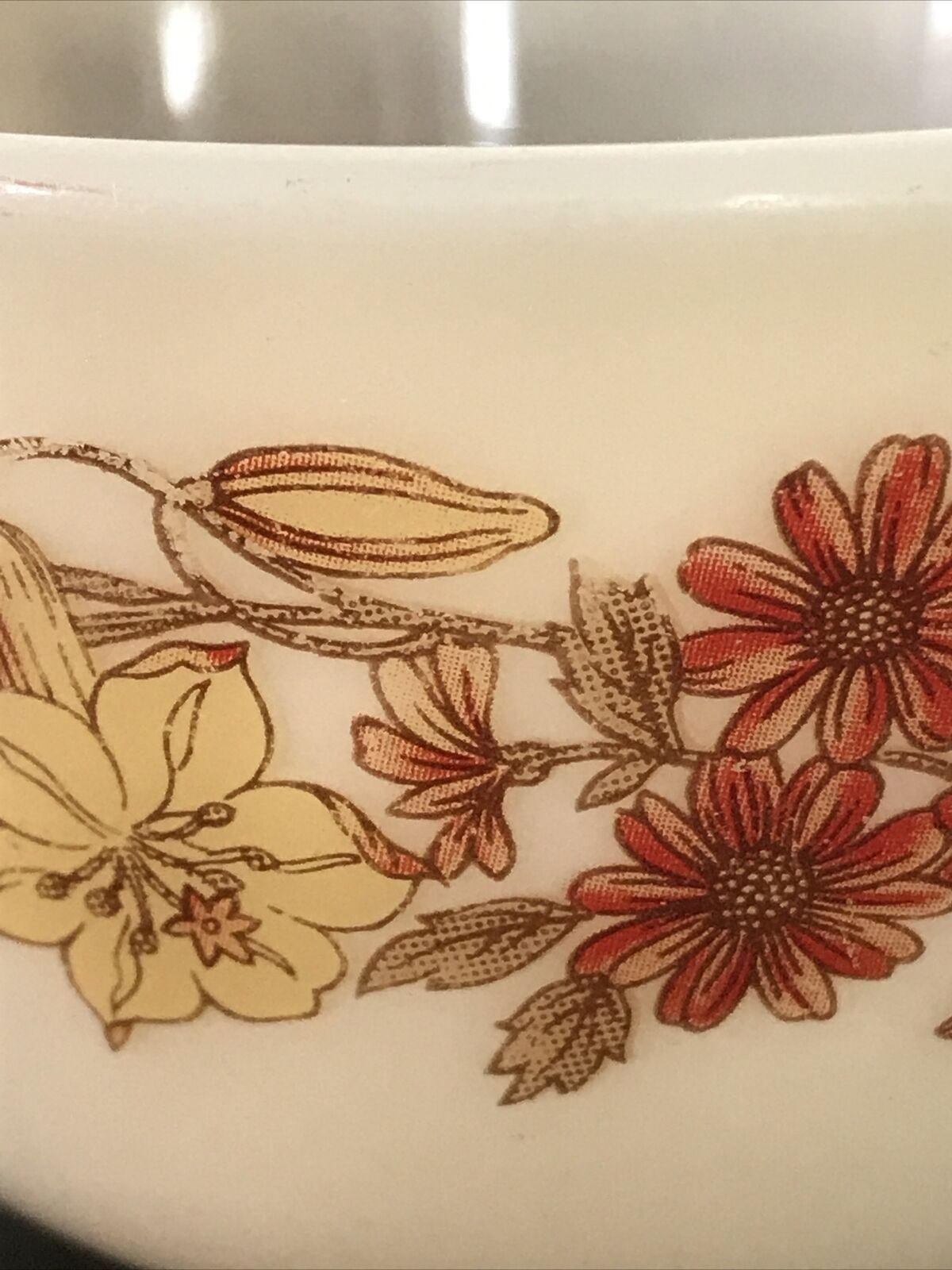 Vintage 1970s Pyrex Small Bowl – Floral Brown, 11cm diameter - Warm Autumnal Colours - 70s Kitchenware