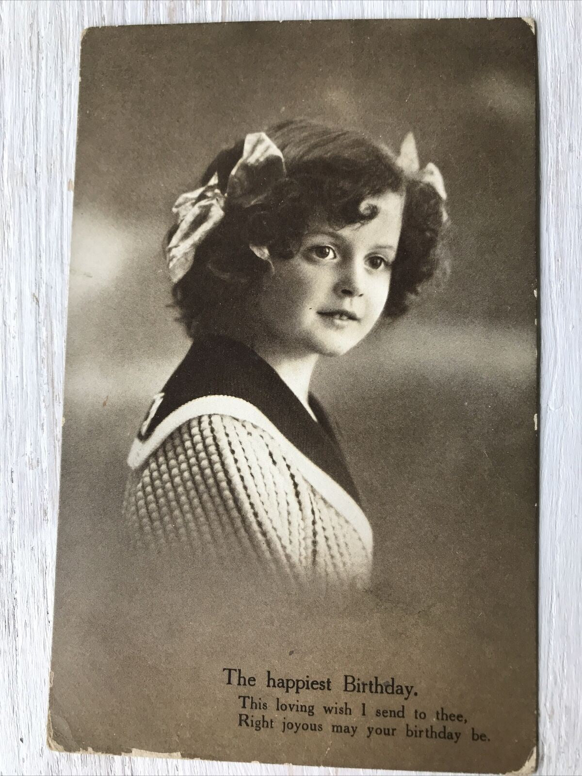 Antique Birthday Greetings Postcard - Picture Of Girl Sepia - 1915 - Nostalgic