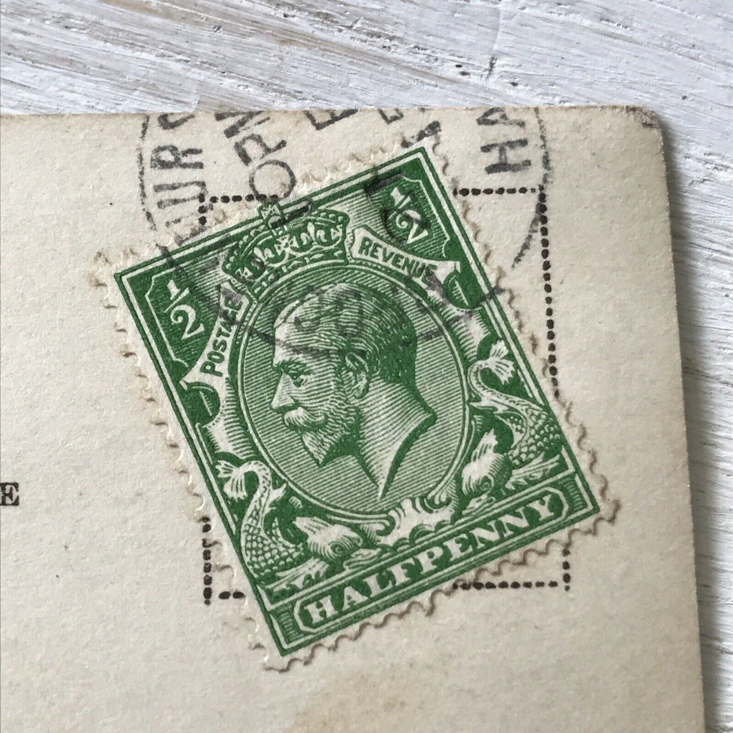 Antique 1910-18 Birthday Greetings Postcard Photo Boy With Flowers Newspaper Hat Cute Kitsch George V green 1/2d stamp