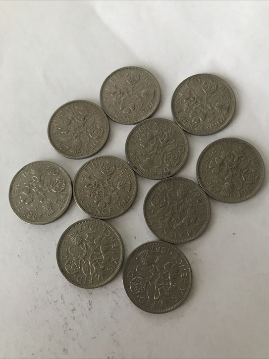 10 x 1967 Sixpence Coins Elizabeth II - United Kingdom