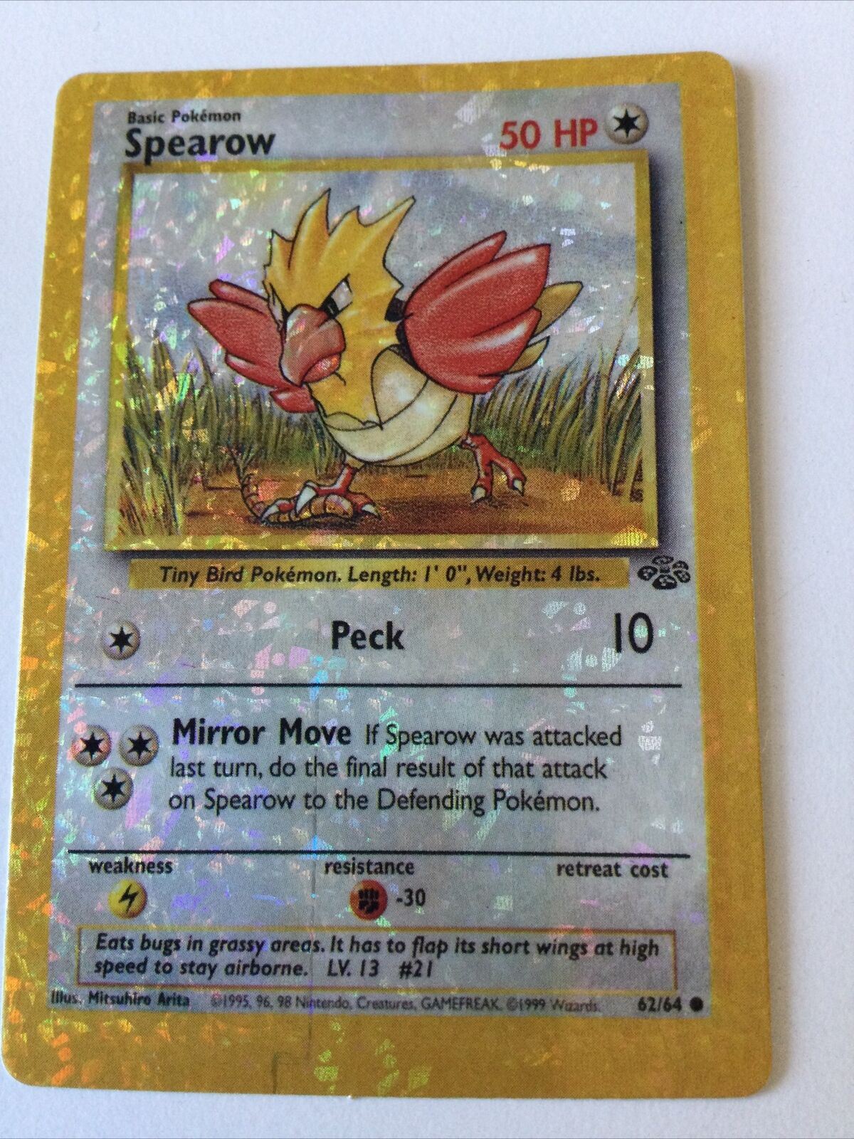 Pokemon Vending Sticker SPEAROW Unused 1999 Holo 62/64 Ex Cond vintage 90s