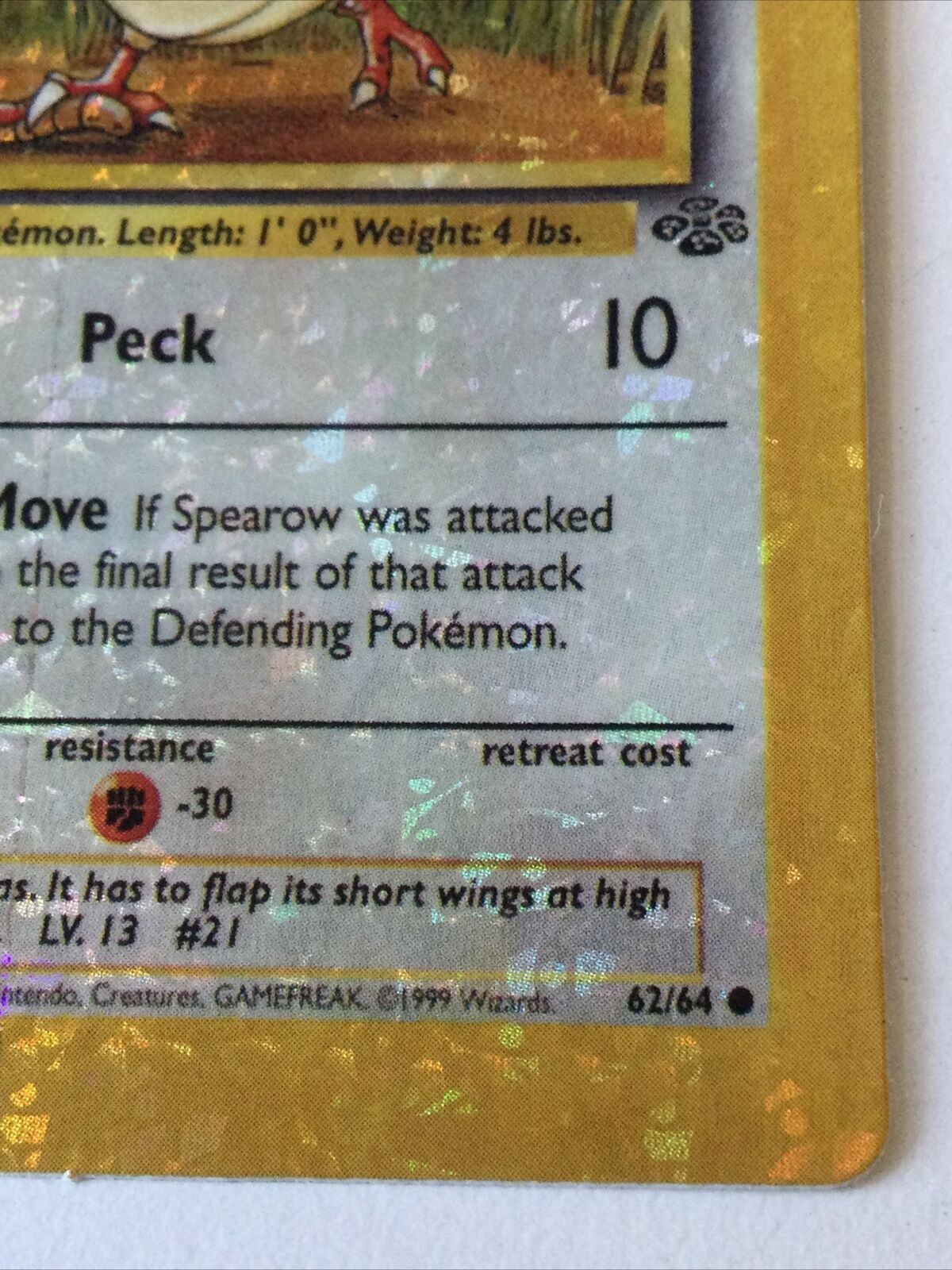 Pokemon Vending Sticker SPEAROW Unused 1999 Holo 62/64 Ex Cond vintage 90s