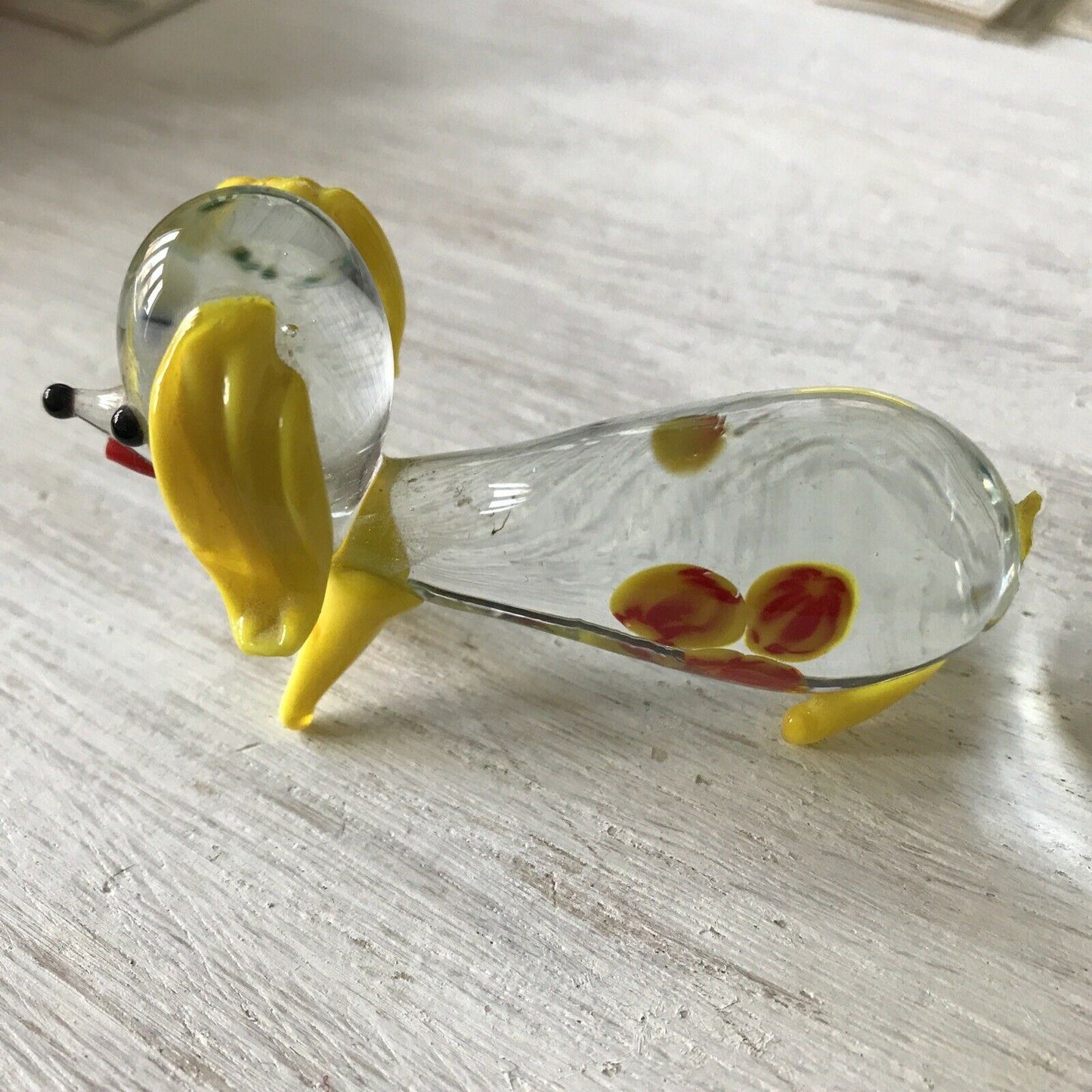 Cute Vintage Retro Glass Dog. Bright Colourful. Yellow 1950s / 1960s. Tail Missing