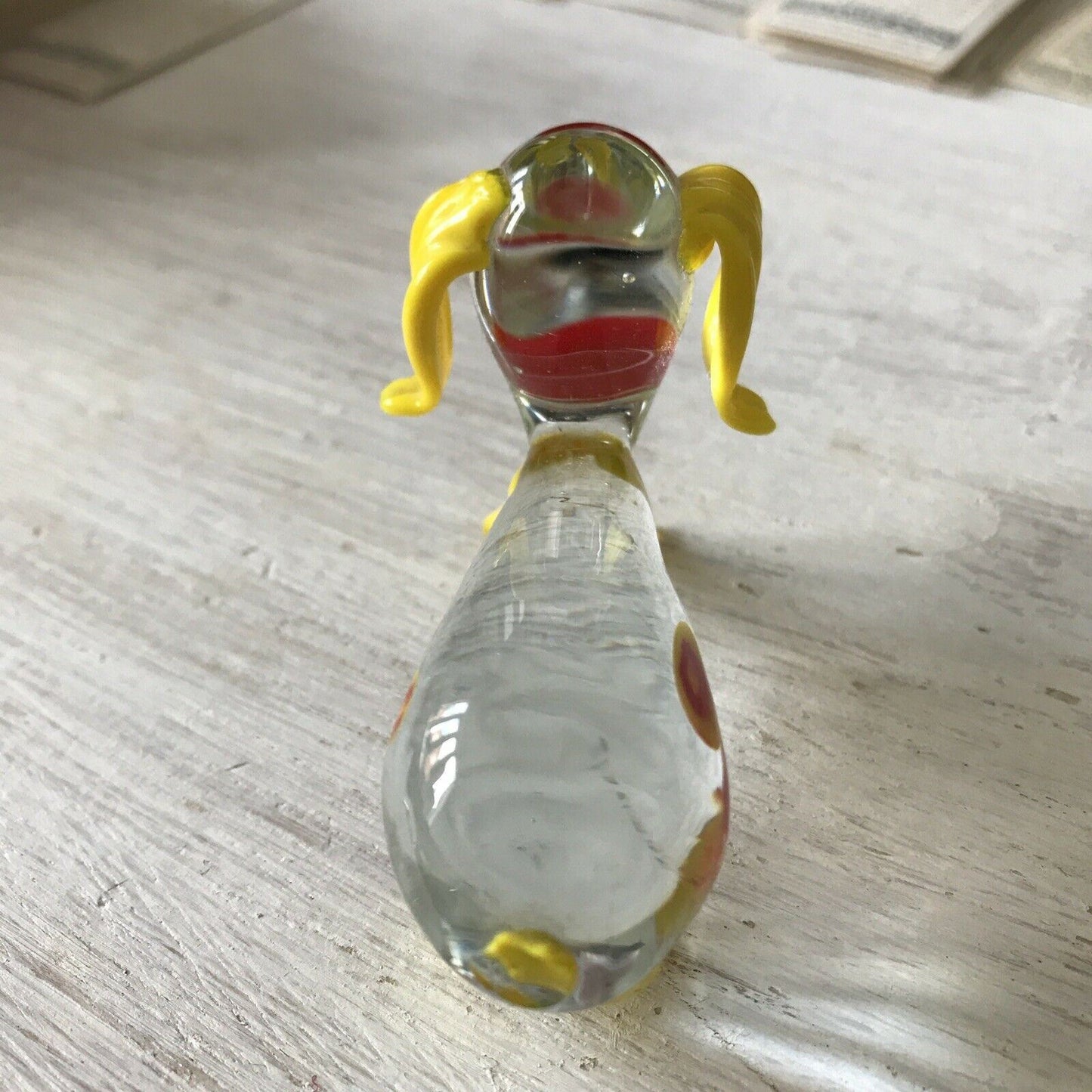 Cute Vintage Retro Glass Dog. Bright Colourful. Yellow 1950s / 1960s. Tail Missing