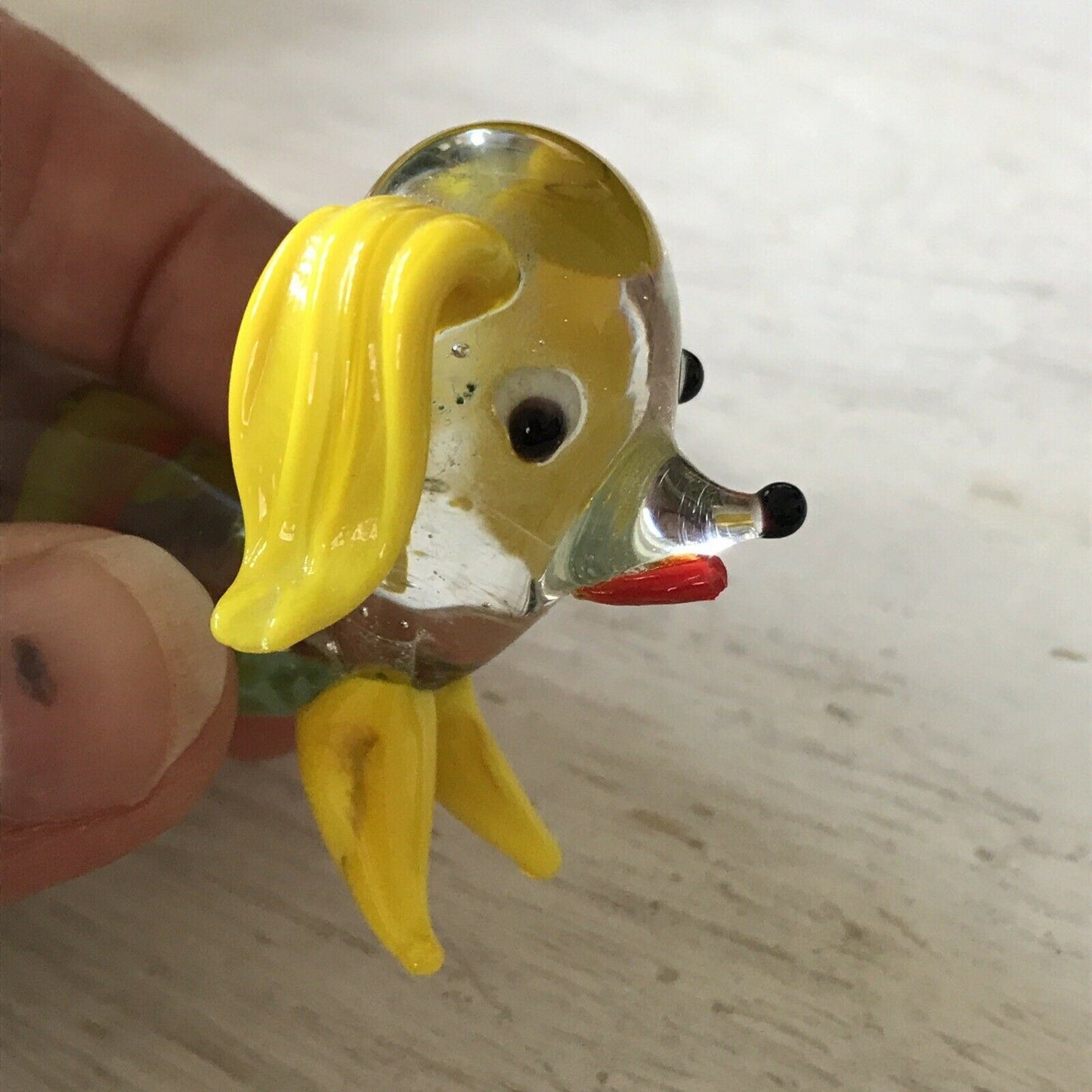 Cute Vintage Retro Glass Dog. Bright Colourful. Yellow 1950s / 1960s. Tail Missing