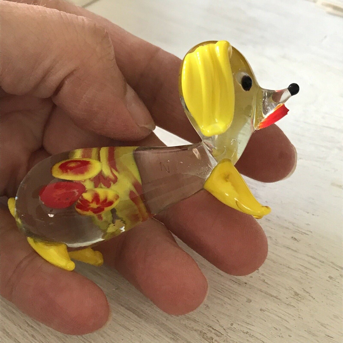 Cute Vintage Retro Glass Dog. Bright Colourful. Yellow 1950s / 1960s. Tail Missing