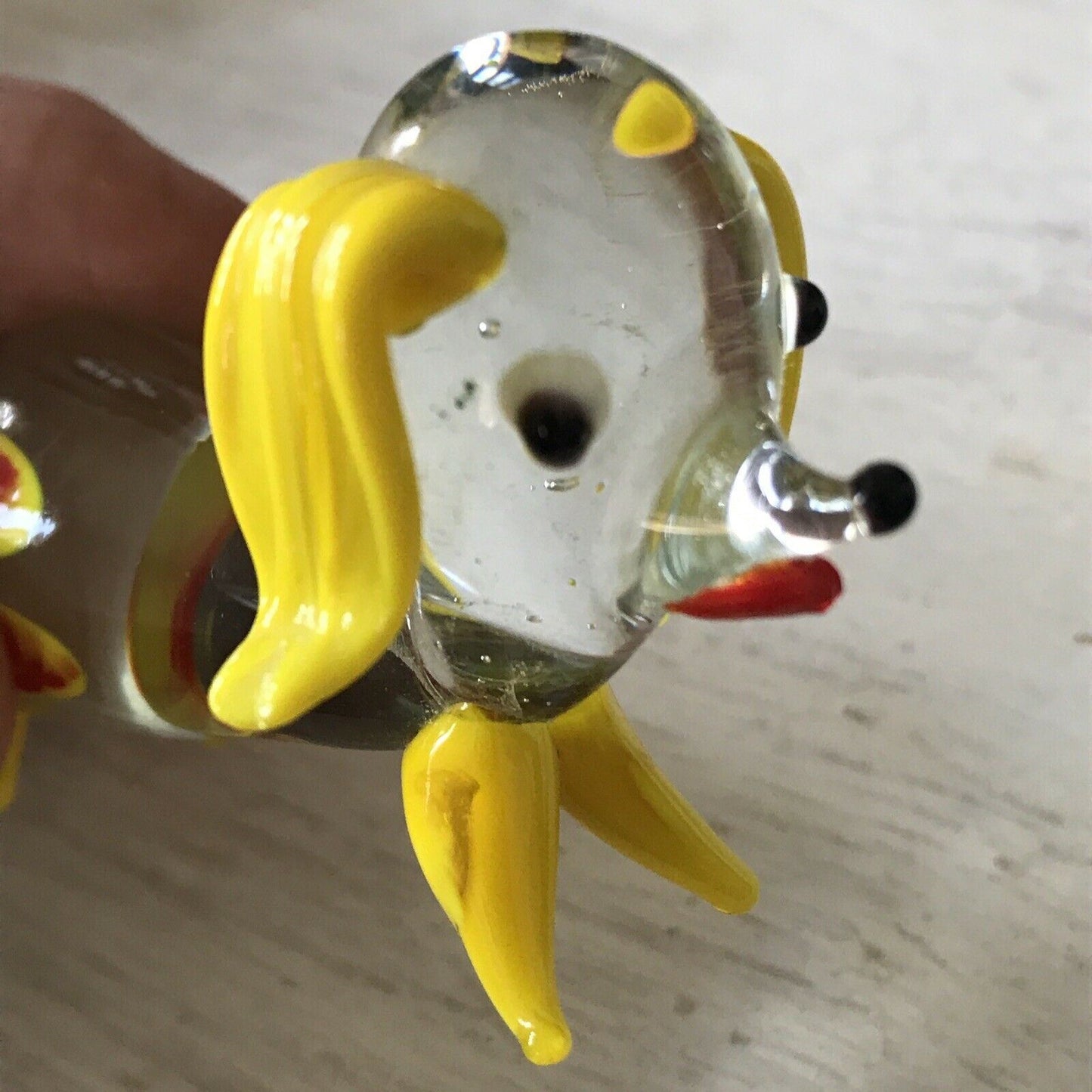Cute Vintage Retro Glass Dog. Bright Colourful. Yellow 1950s / 1960s. Tail Missing