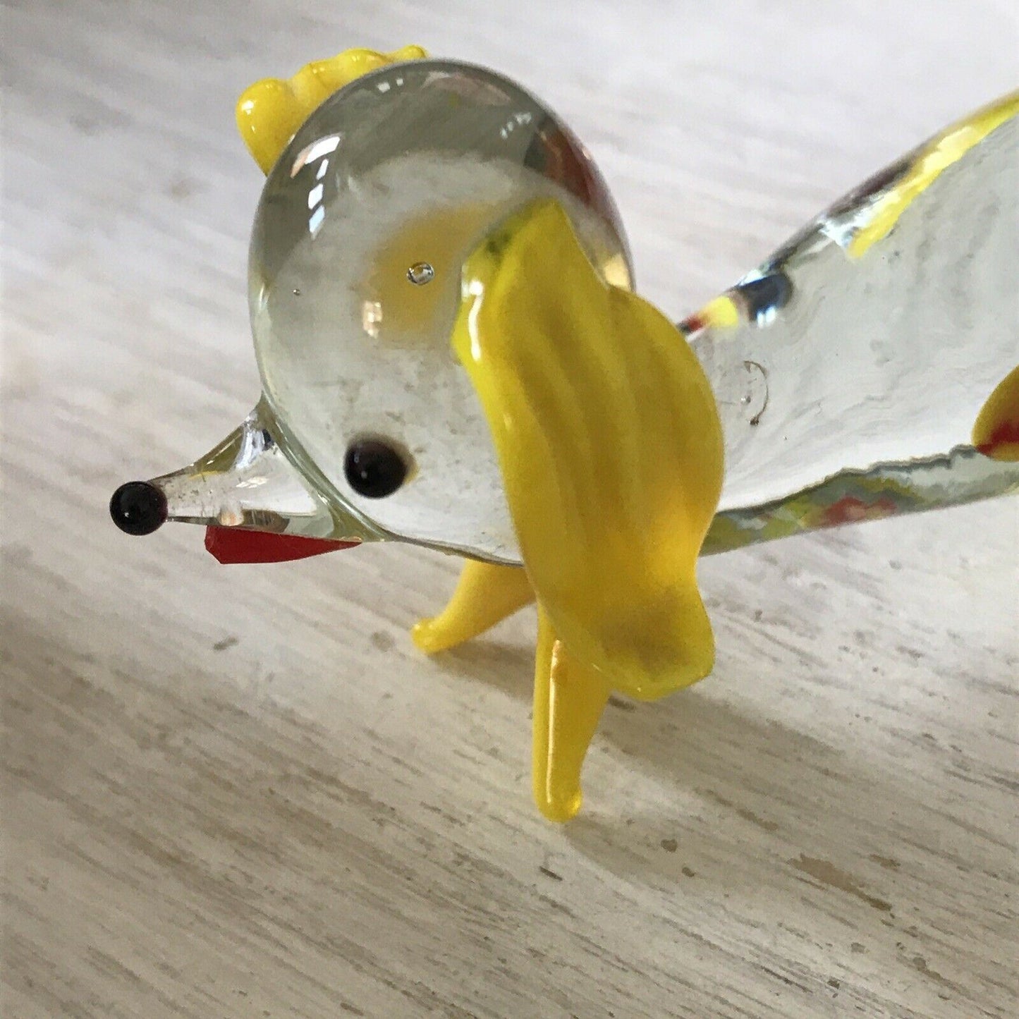 Cute Vintage Retro Glass Dog. Bright Colourful. Yellow 1950s / 1960s. Tail Missing