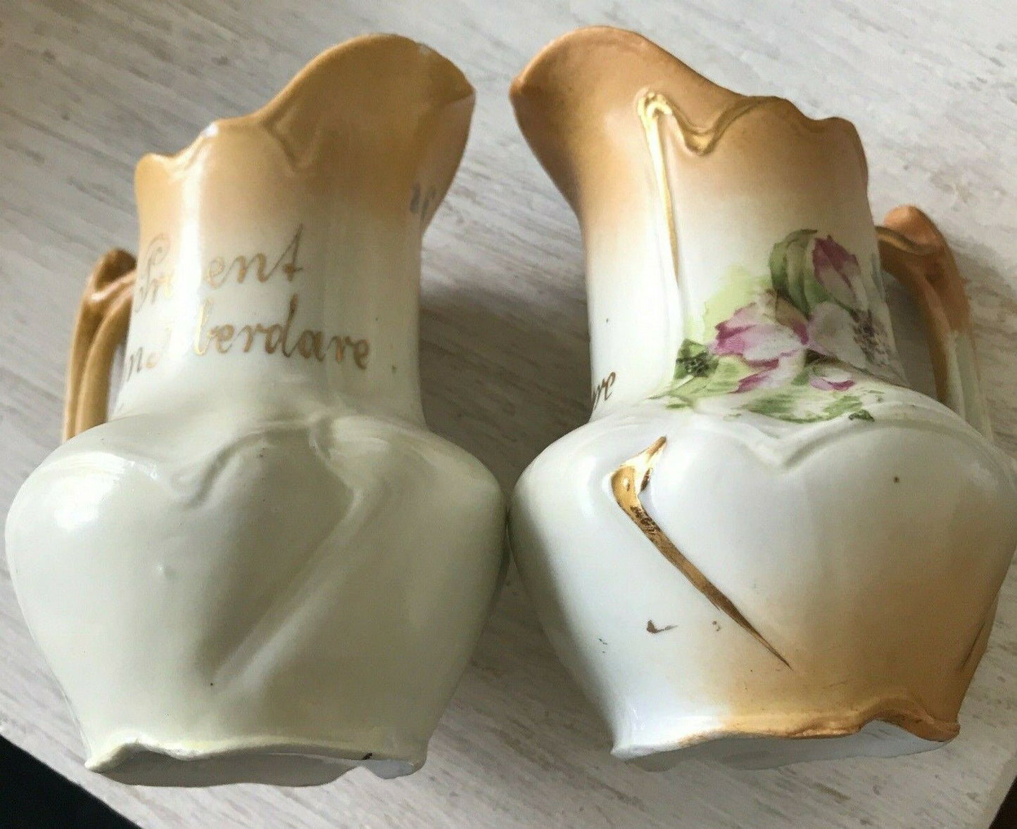 2 x Antique Art Nouveau Welsh Ceramic Mini Jugs. Aberdare Souvenir C19th