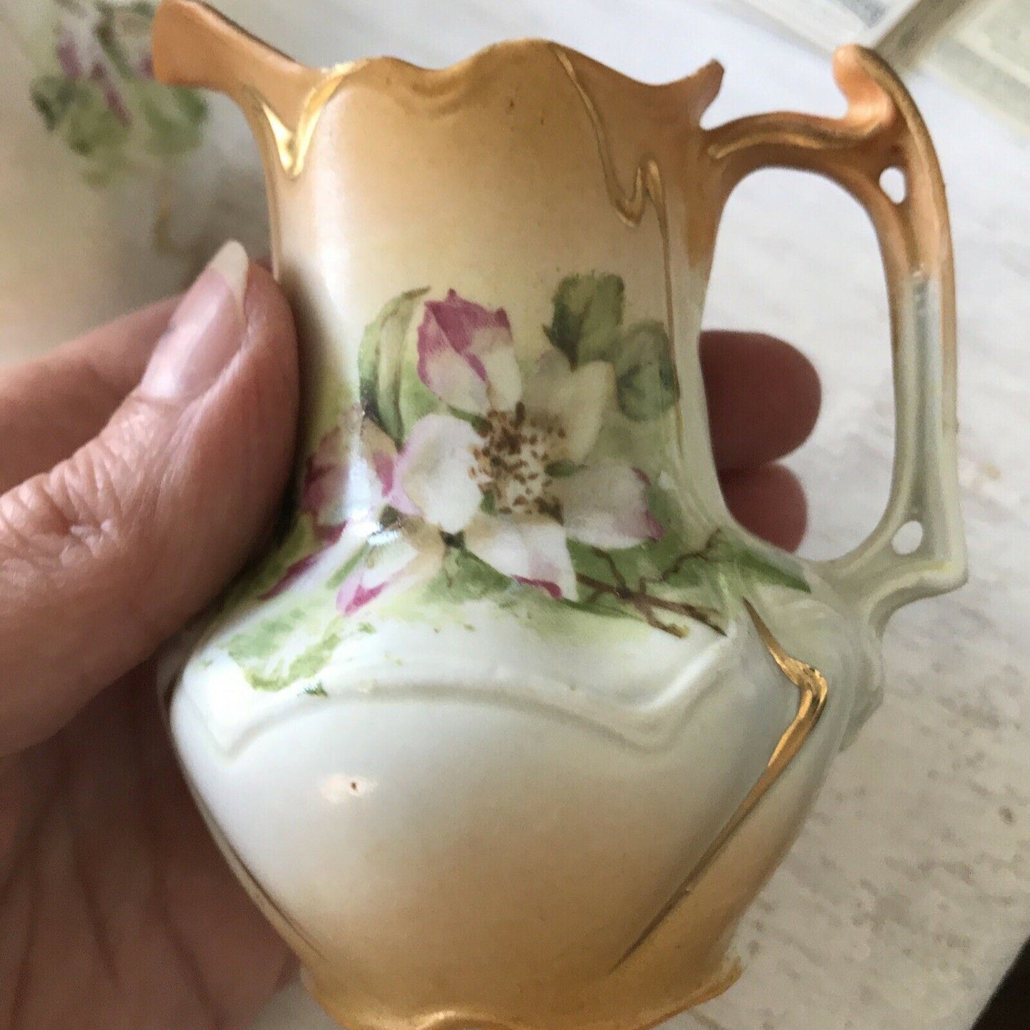 2 x Antique Art Nouveau Welsh Ceramic Mini Jugs. Aberdare Souvenir C19th