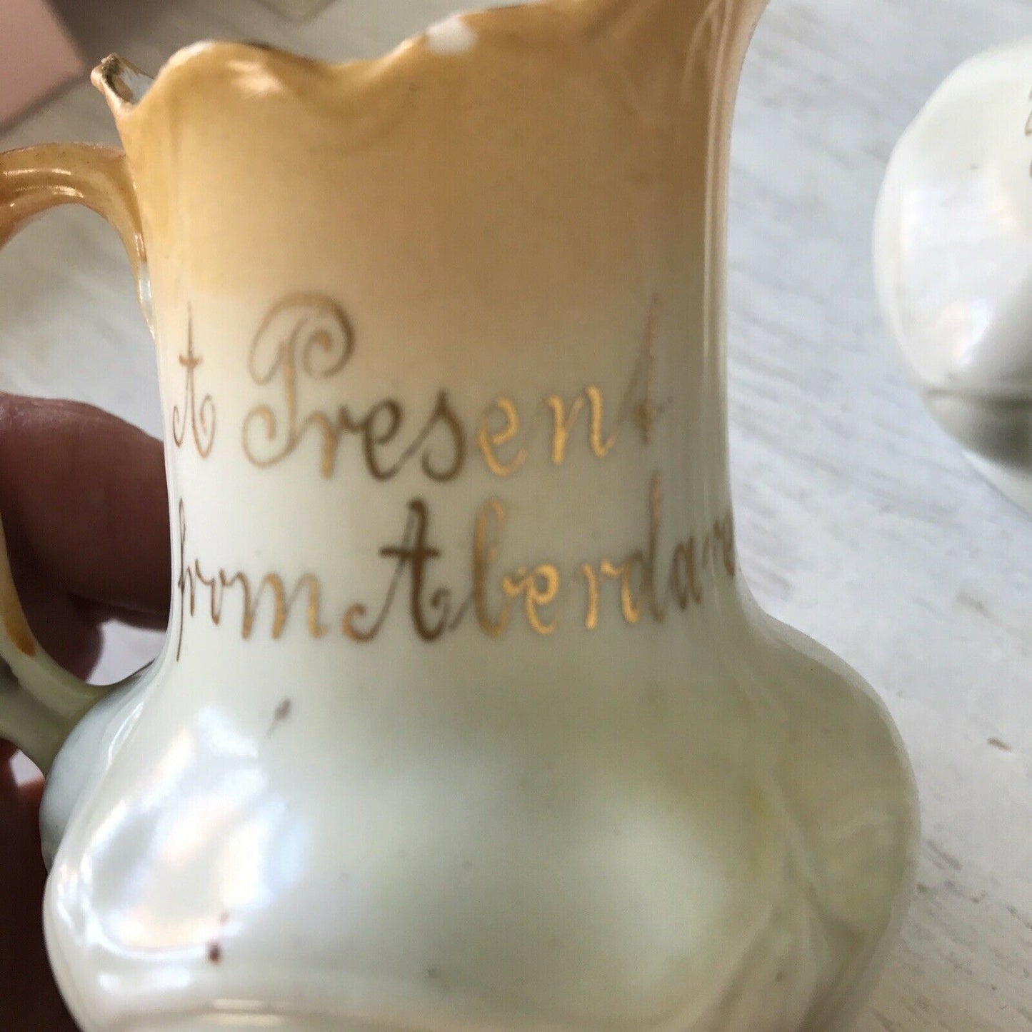 2 x Antique Art Nouveau Welsh Ceramic Mini Jugs. Aberdare Souvenir C19th