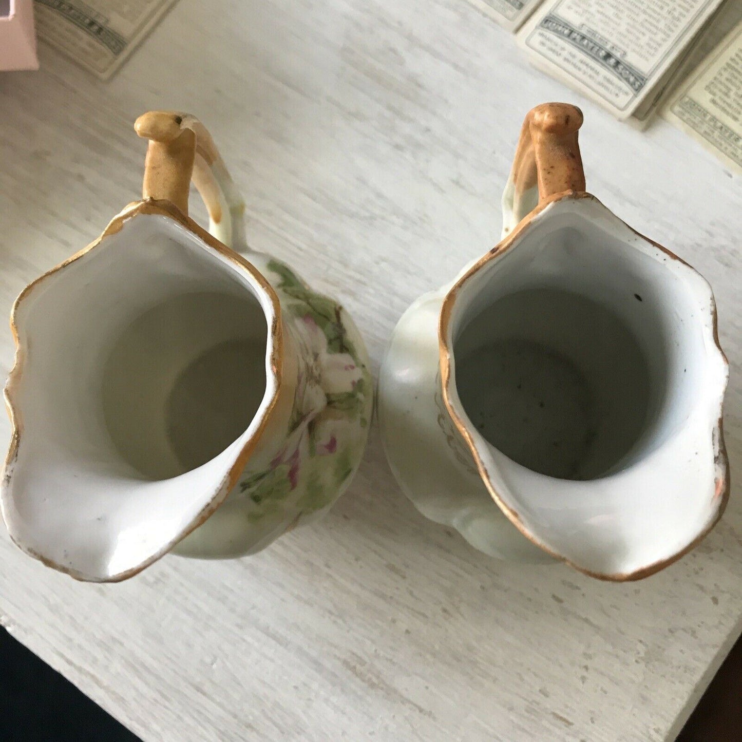 2 x Antique Art Nouveau Welsh Ceramic Mini Jugs. Aberdare Souvenir C19th