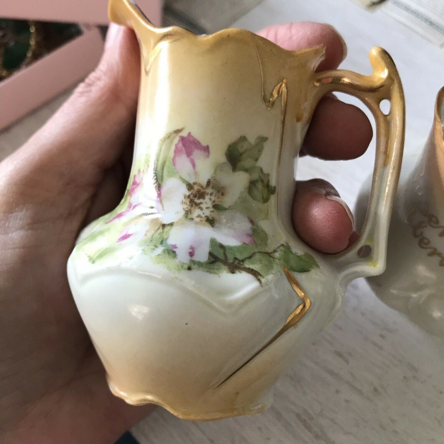 2 x Antique Art Nouveau Welsh Ceramic Mini Jugs. Aberdare Souvenir C19th