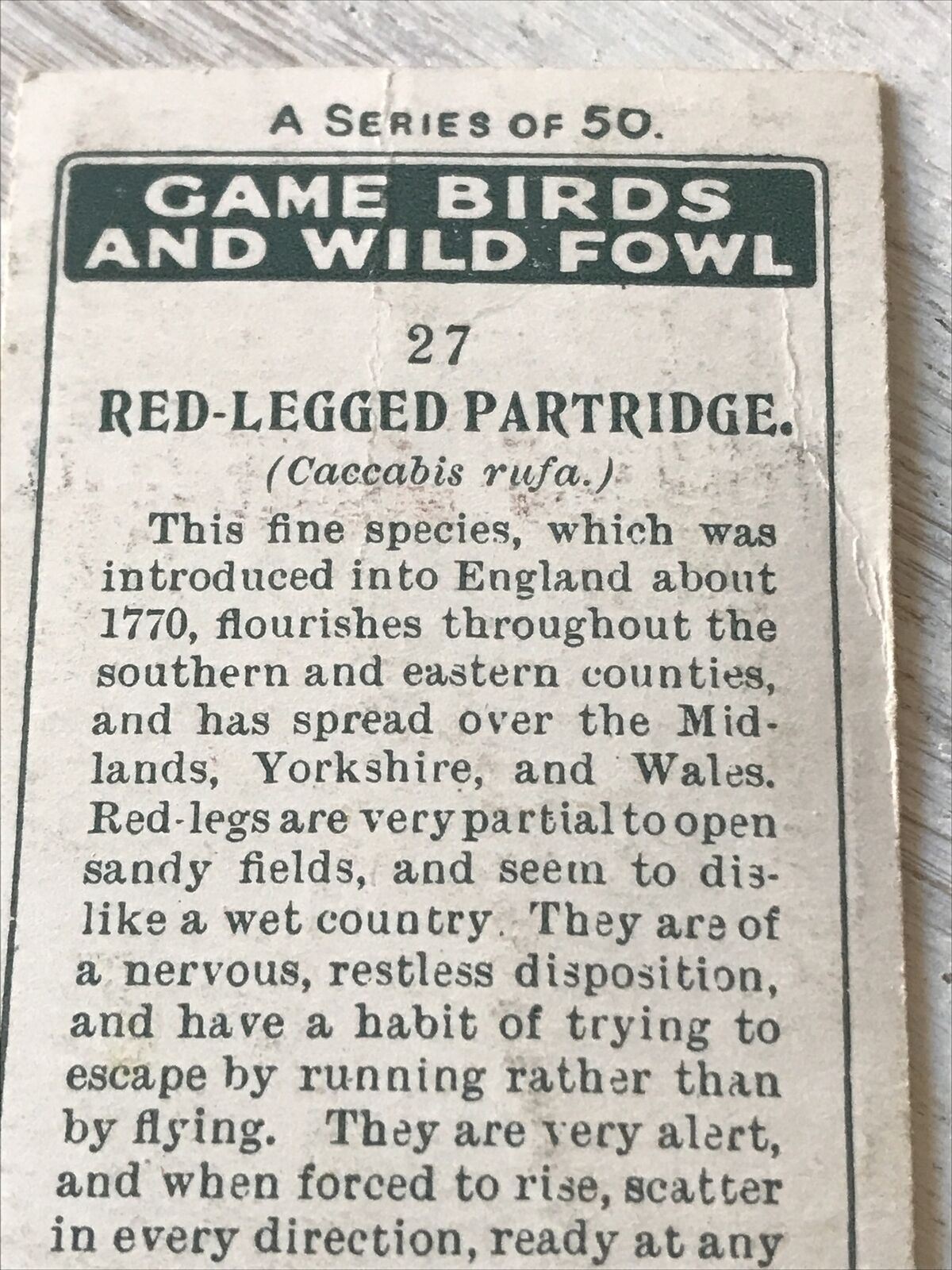 Players Cigarette Card - Game Birds & Wild Fowl - No.27 - Red Legged Partridge - Vintage