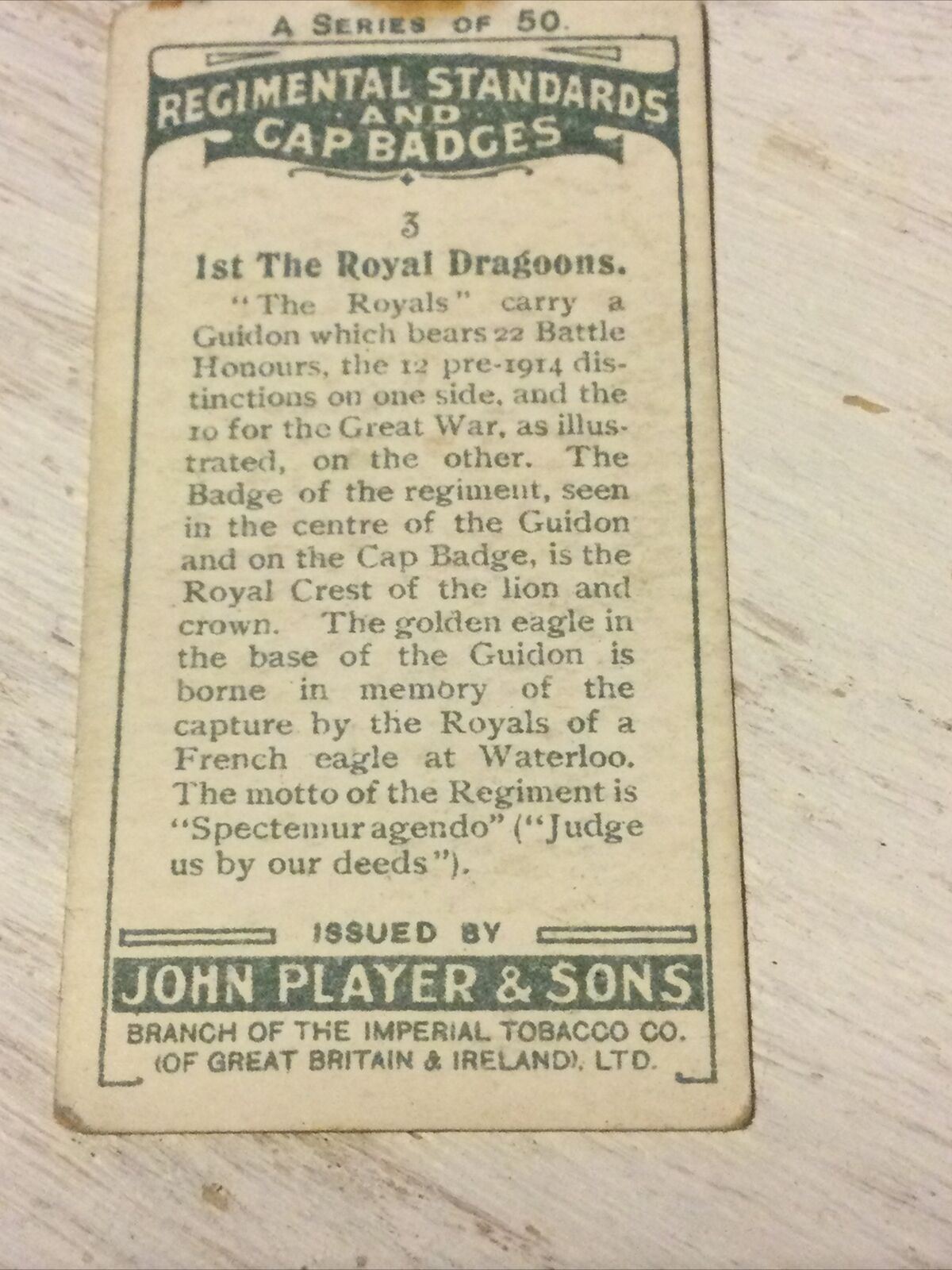 Player's Regimental Standards & Cap Badges (1930) # 3 1st  The Royal Dragoons