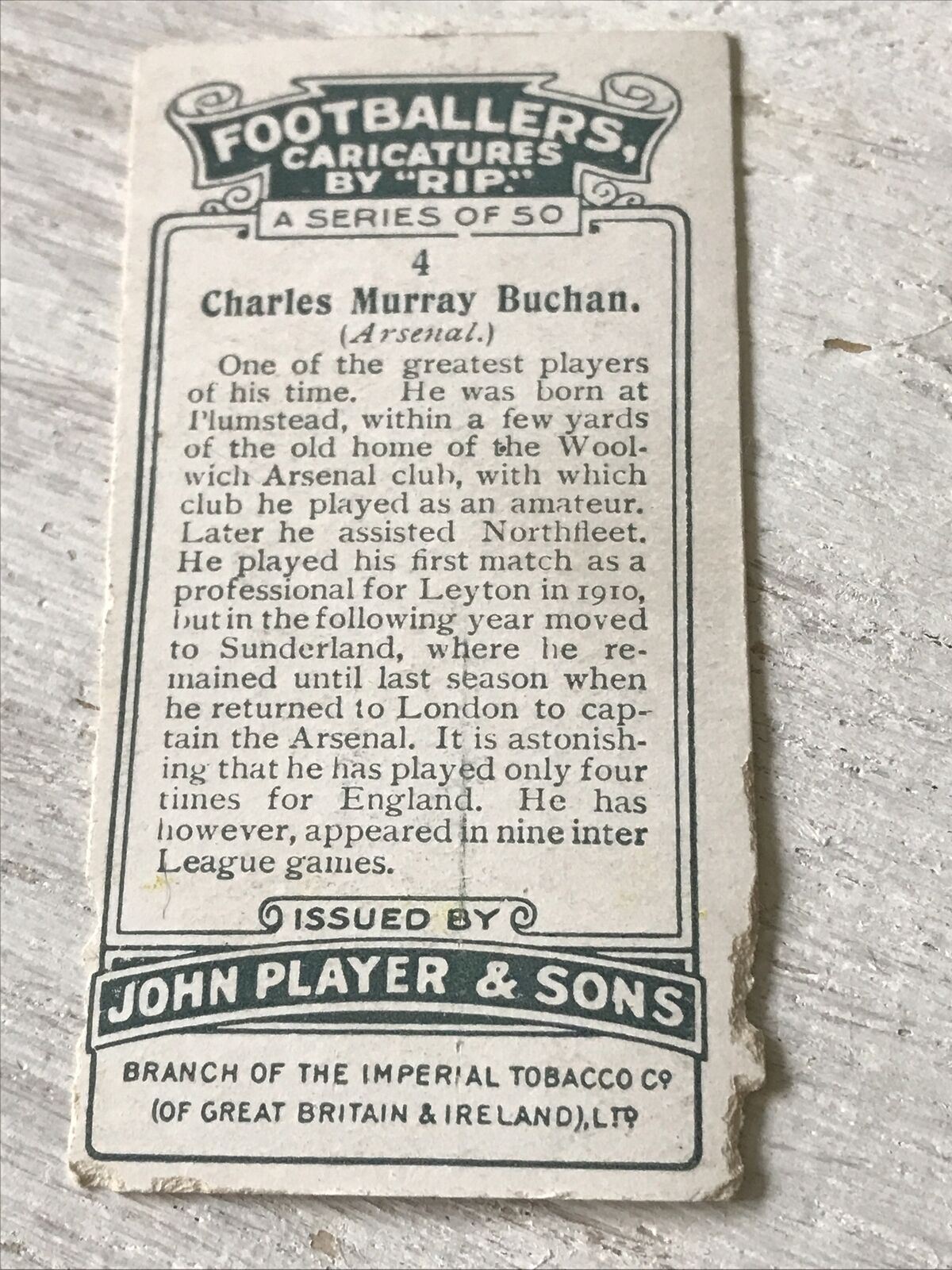 Players Cigarette Card - Football Caricatures By Rip - No. 4 Charles Murray Buchan