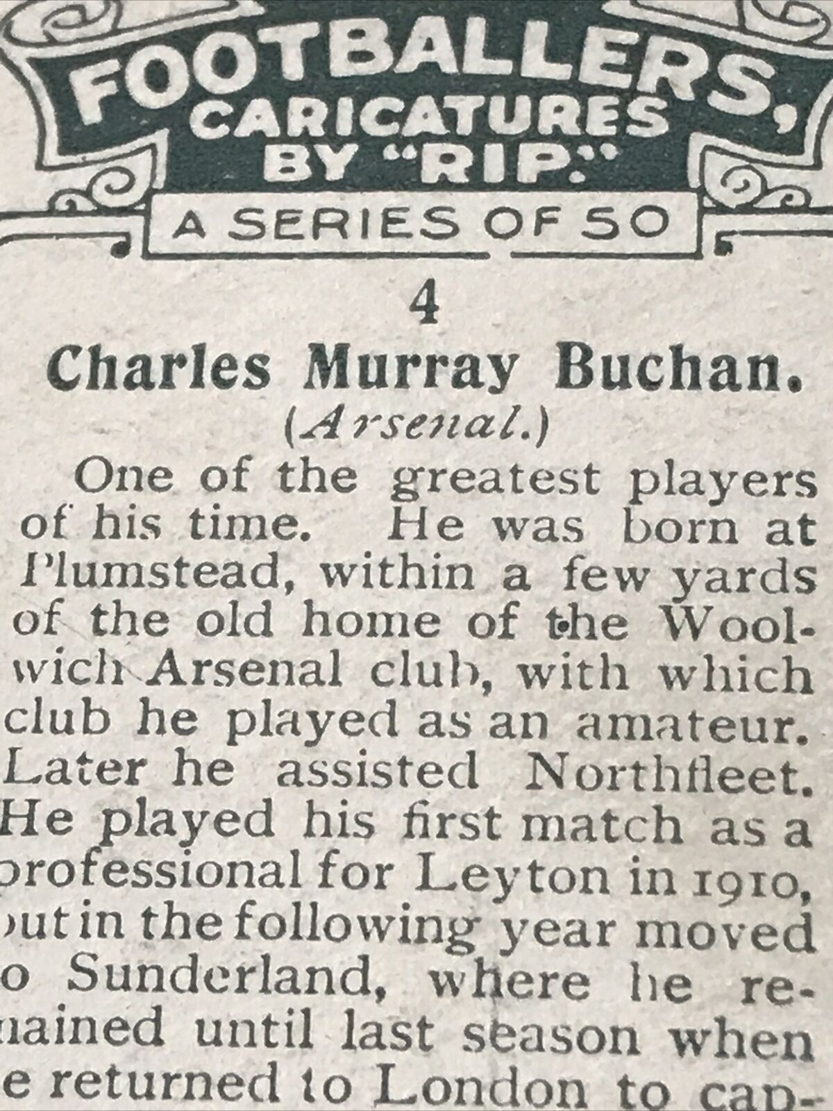 Players Cigarette Card - Football Caricatures By Rip - No. 4 Charles Murray Buchan