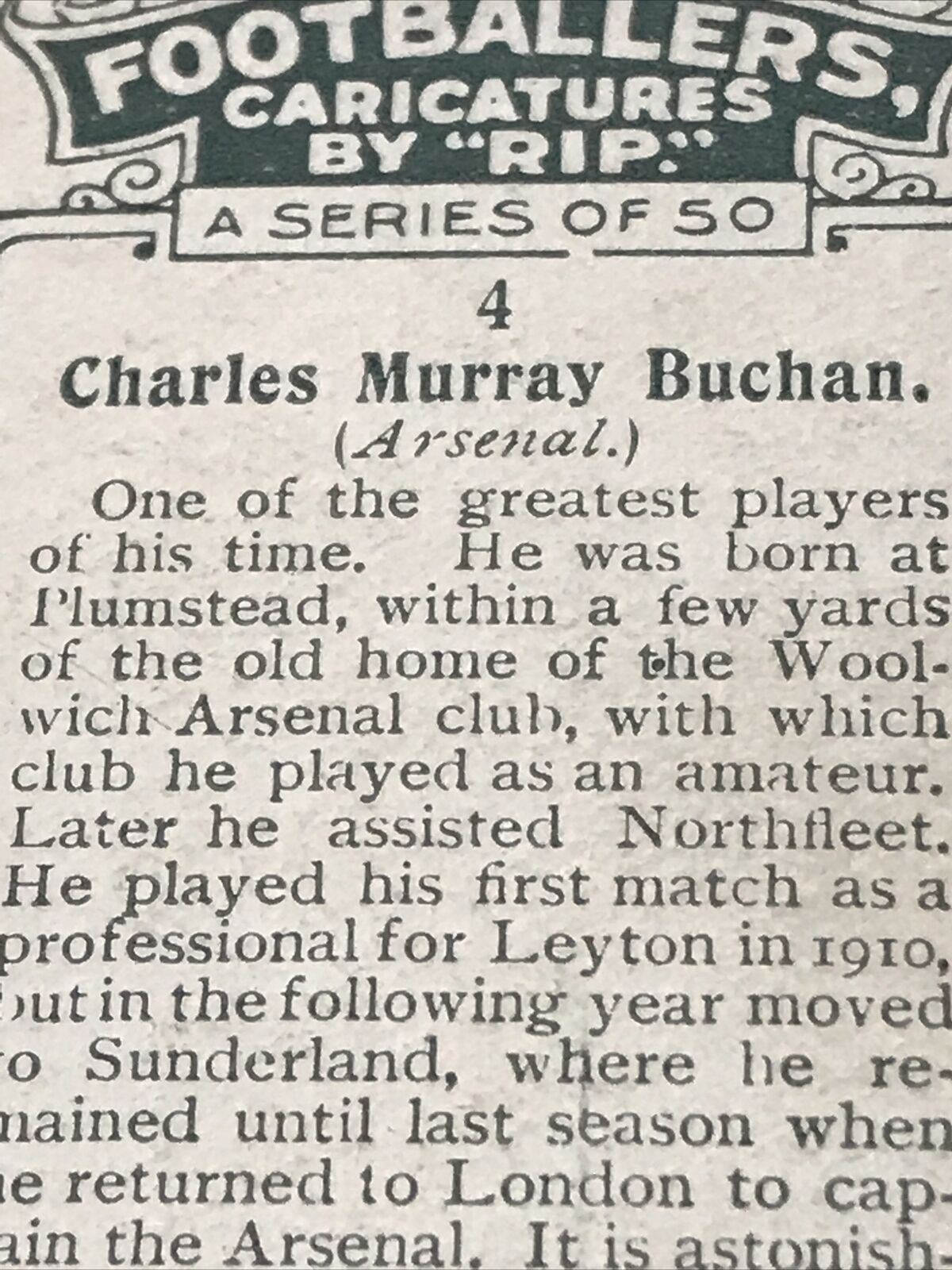 Players Cigarette Card - Football Caricatures By Rip - No. 4 Charles Murray Buchan
