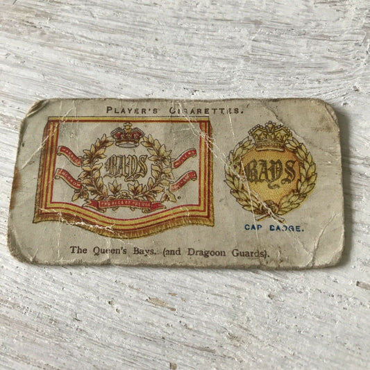 Players Cigarette Card Drum Banners & Cap Badges 5 Queen’s Bays 2nd Dragoon 1920s 1924