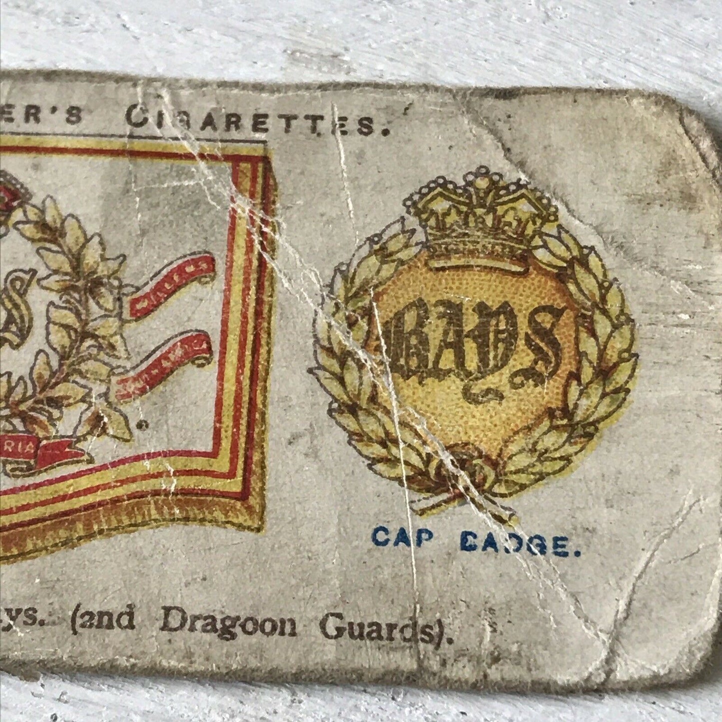 Players Cigarette Card Drum Banners & Cap Badges 5 Queen’s Bays 2nd Dragoon 1920s 1924