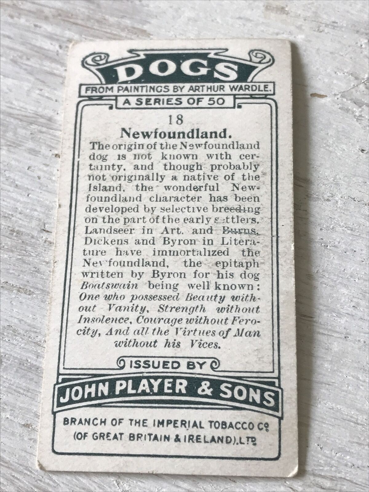 Players Cigarette Card Dogs 18 Newfoundland Vintage Arthur Wardle