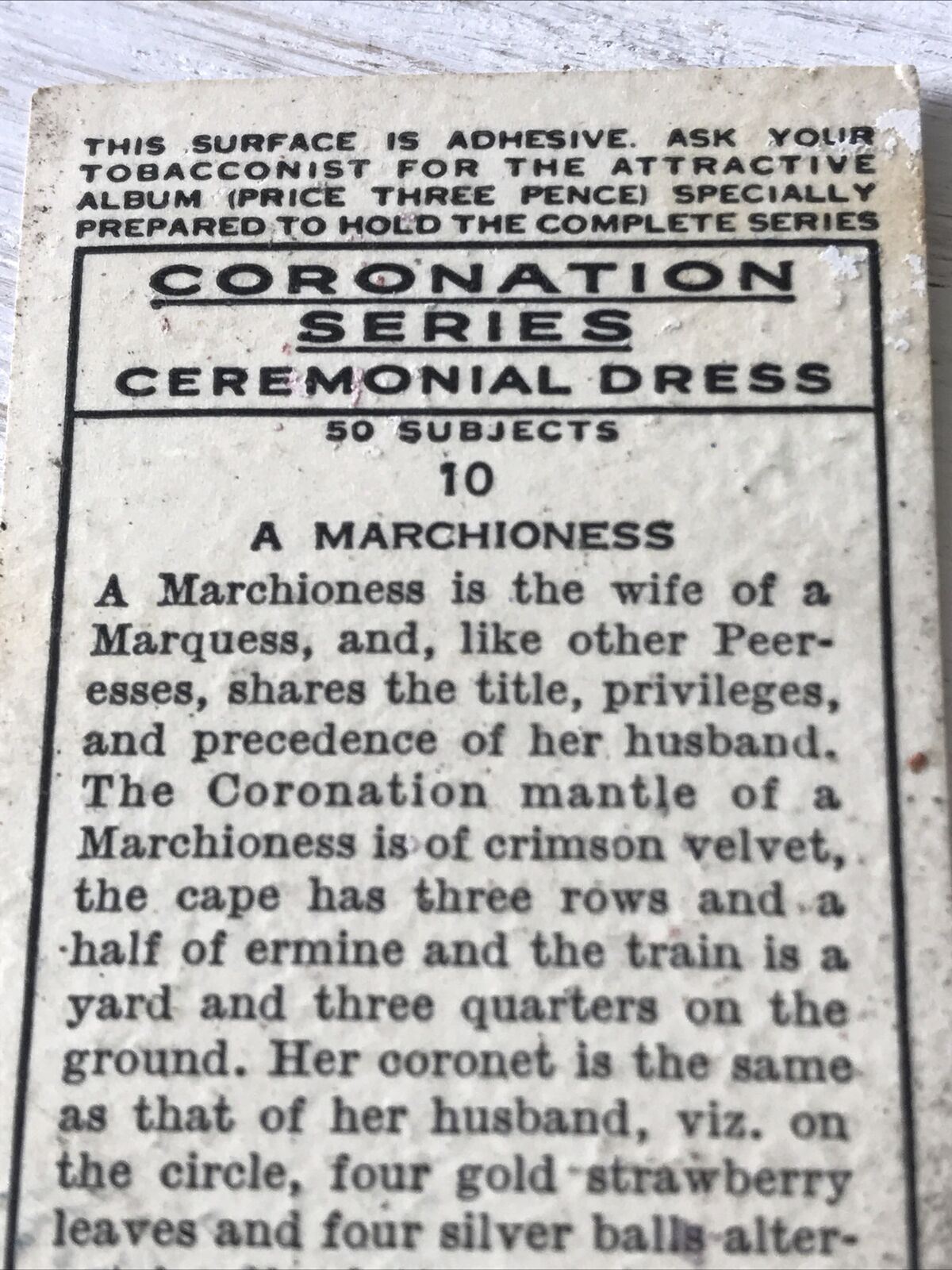 Players Cigarette Card Coronation Series Ceremonial Dress 10 Marchioness British