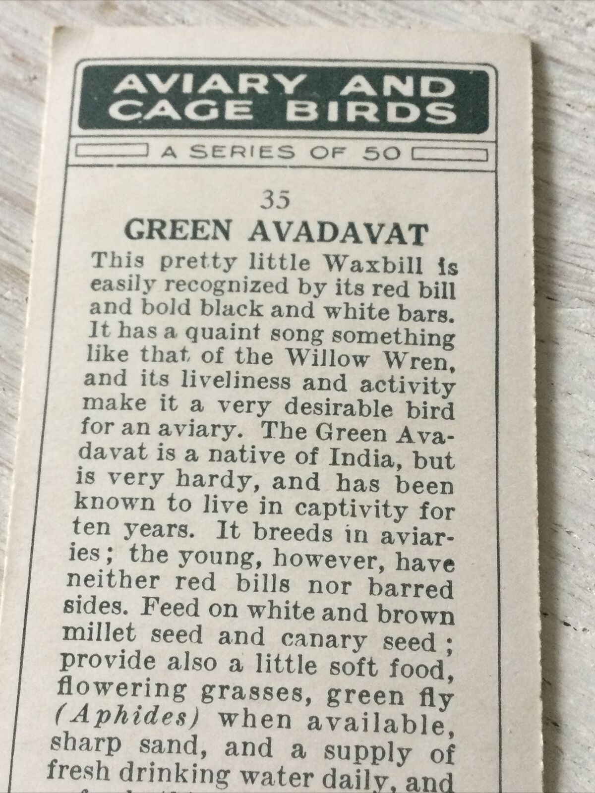 Players Cigarette Card Aviary & Cage Birds 35 Green Avadavet Waxbill Colourful