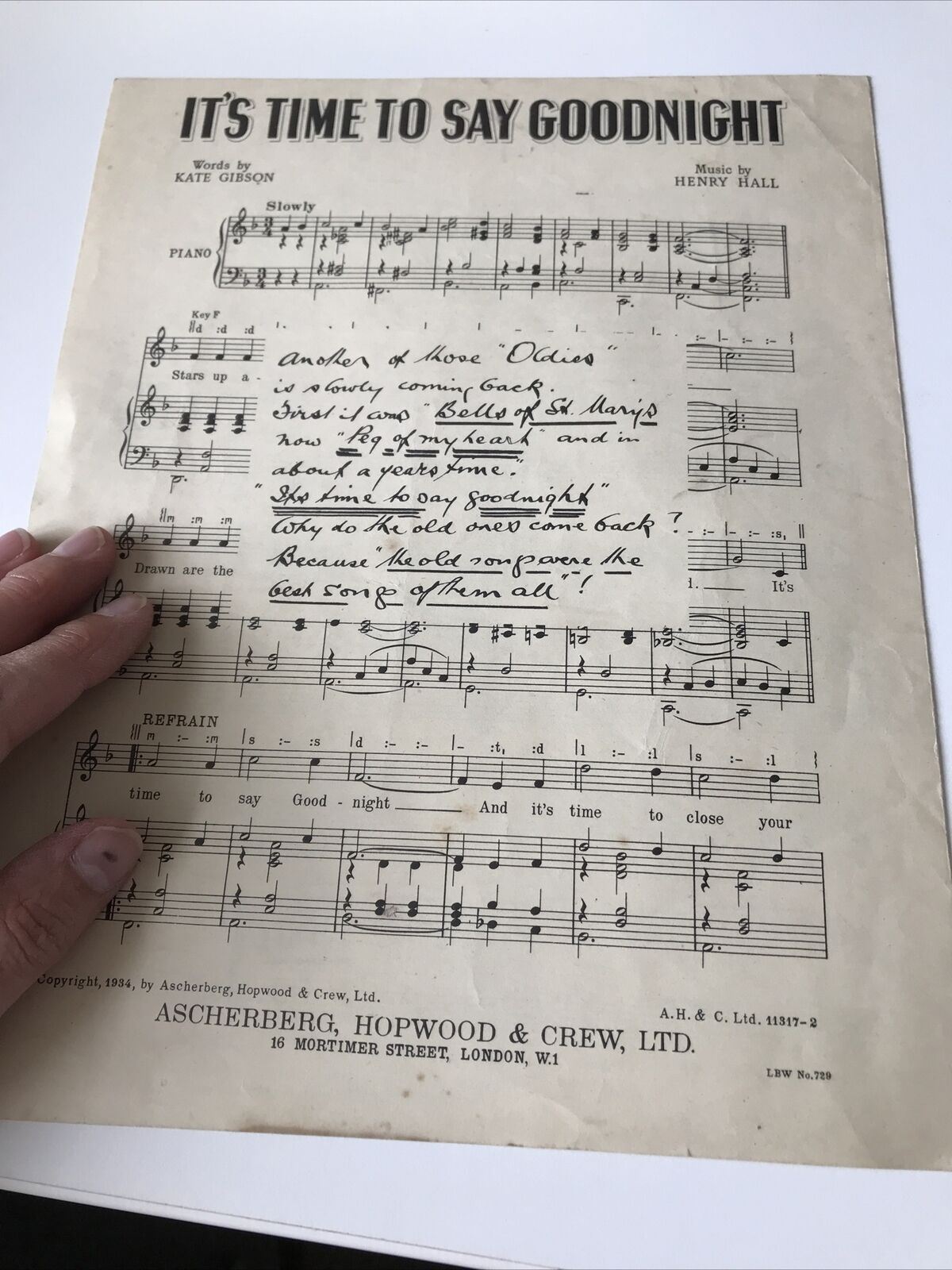Antique Sheet Music Peg O My Heart. Recorded by Hutch. Leslie Hutchinson cabaret singer. Alfred Bryan Fred Fisher 1921
