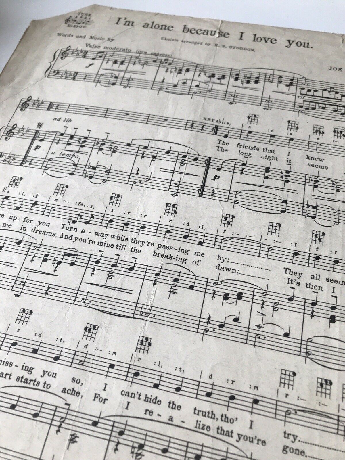 Vintage Sheet Music - I'm Alone Because I Love You - Rudy Vallee - Piano Ukelele - 1930