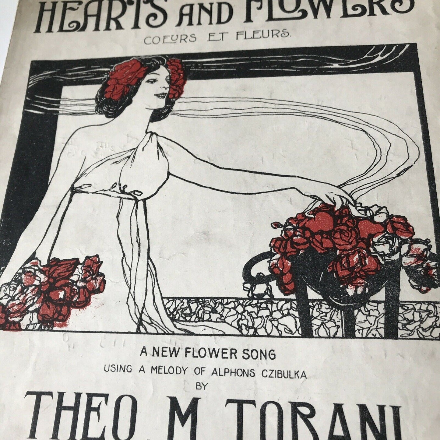 Vintage Sheet Music Beautiful Art Nouveau Cover Hearts & Flowers Theo M Tobani