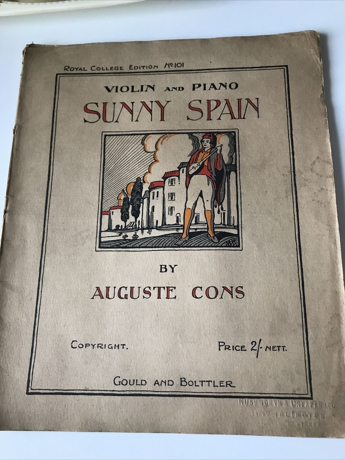 Vintage Sheet Music Auguste Cons Sunny Spain Violin Piano Copyright 1916