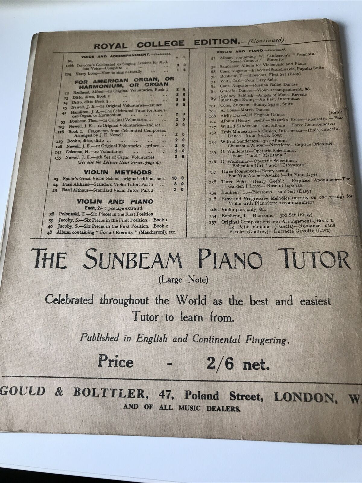 Vintage Sheet Music Auguste Cons Sunny Spain Violin Piano Copyright 1916