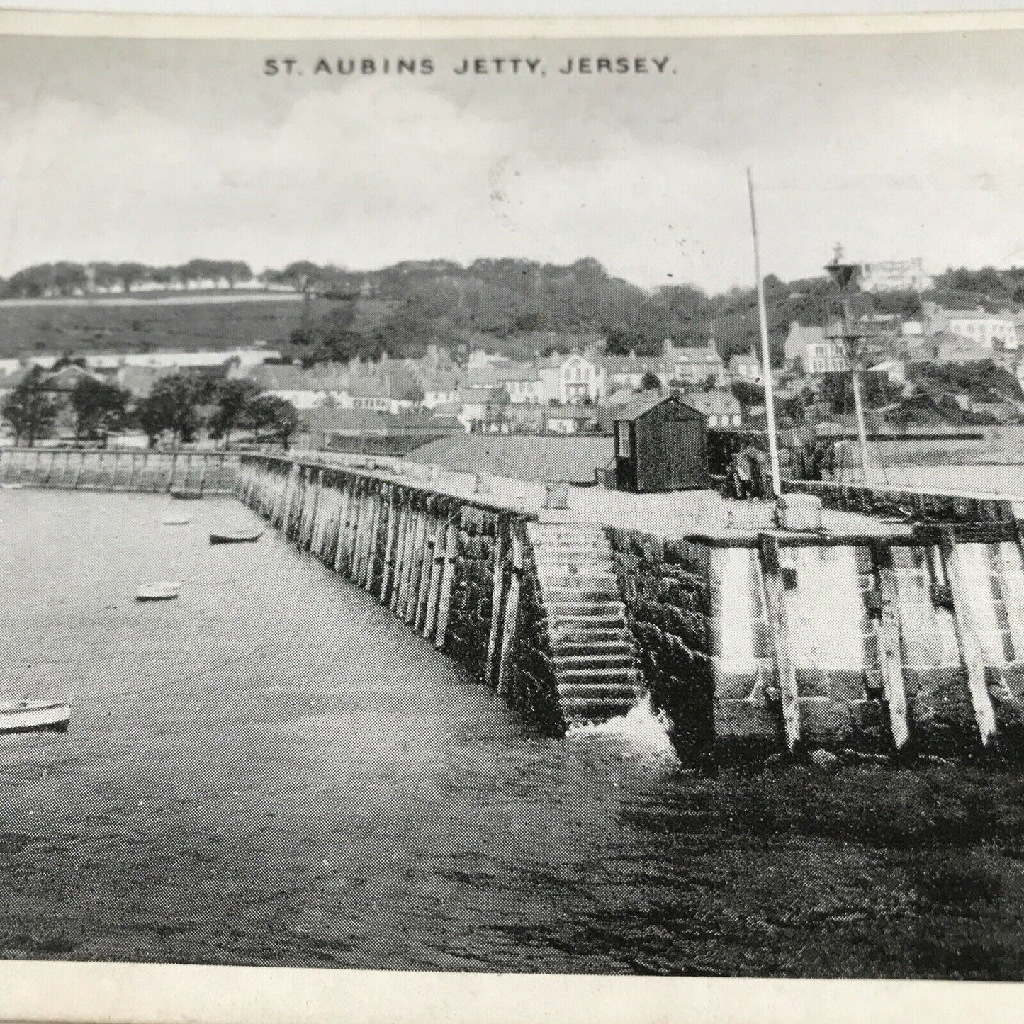 Vintage Postcard - Black And White - St Aubins Jetty - Jersey - Dennis & Sons