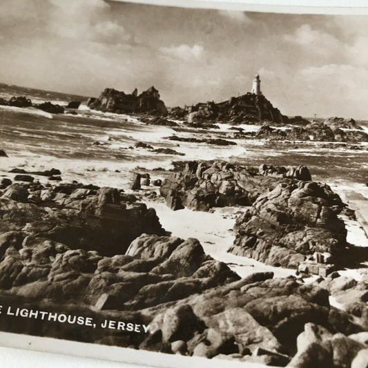 Vintage Postcard - Black And White / Sepia - Corbière Lighthouse - Jersey - RP - Seascape
