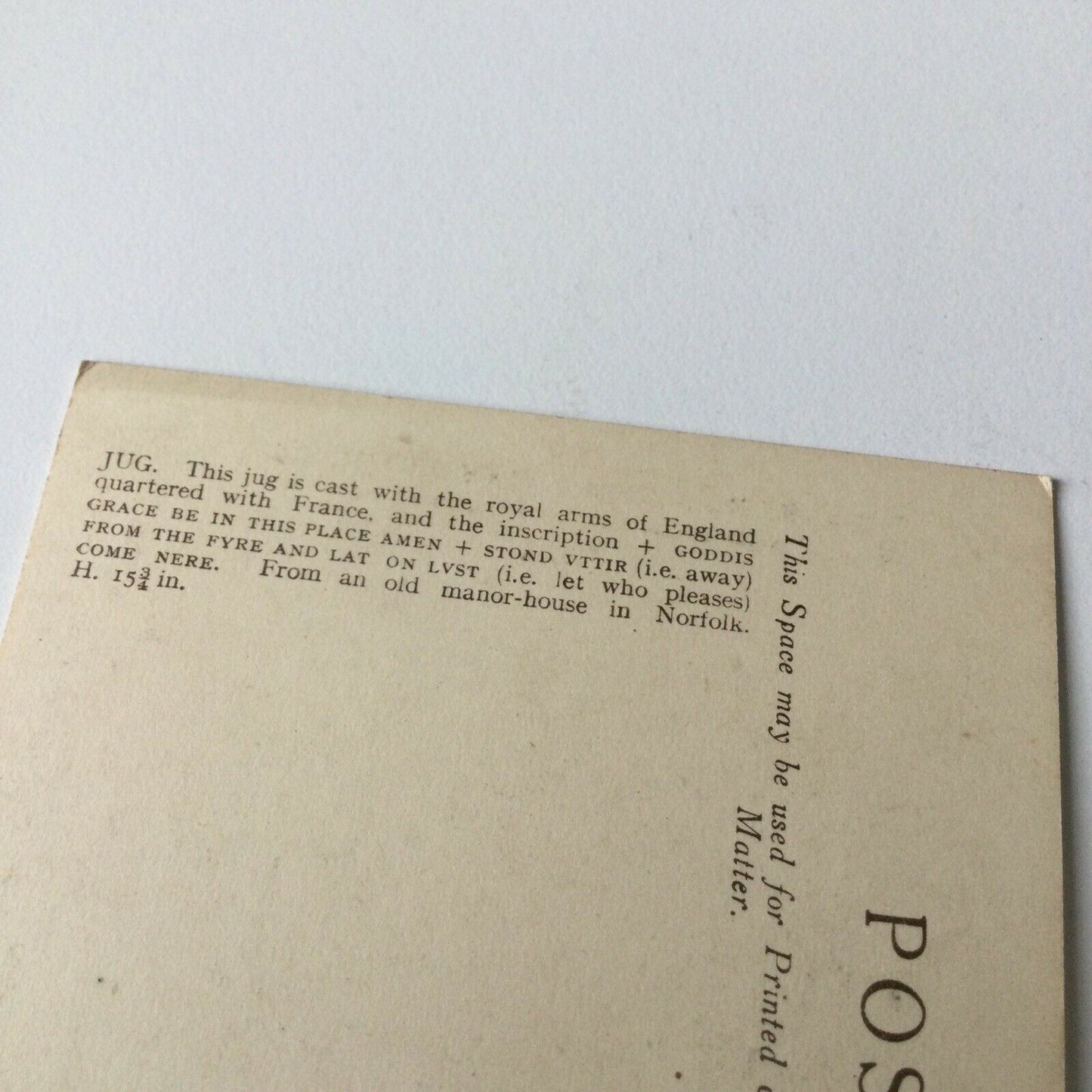 Vintage Postcard Black White V & A Museum Jug c.1380 English Norfolk Bell-metal