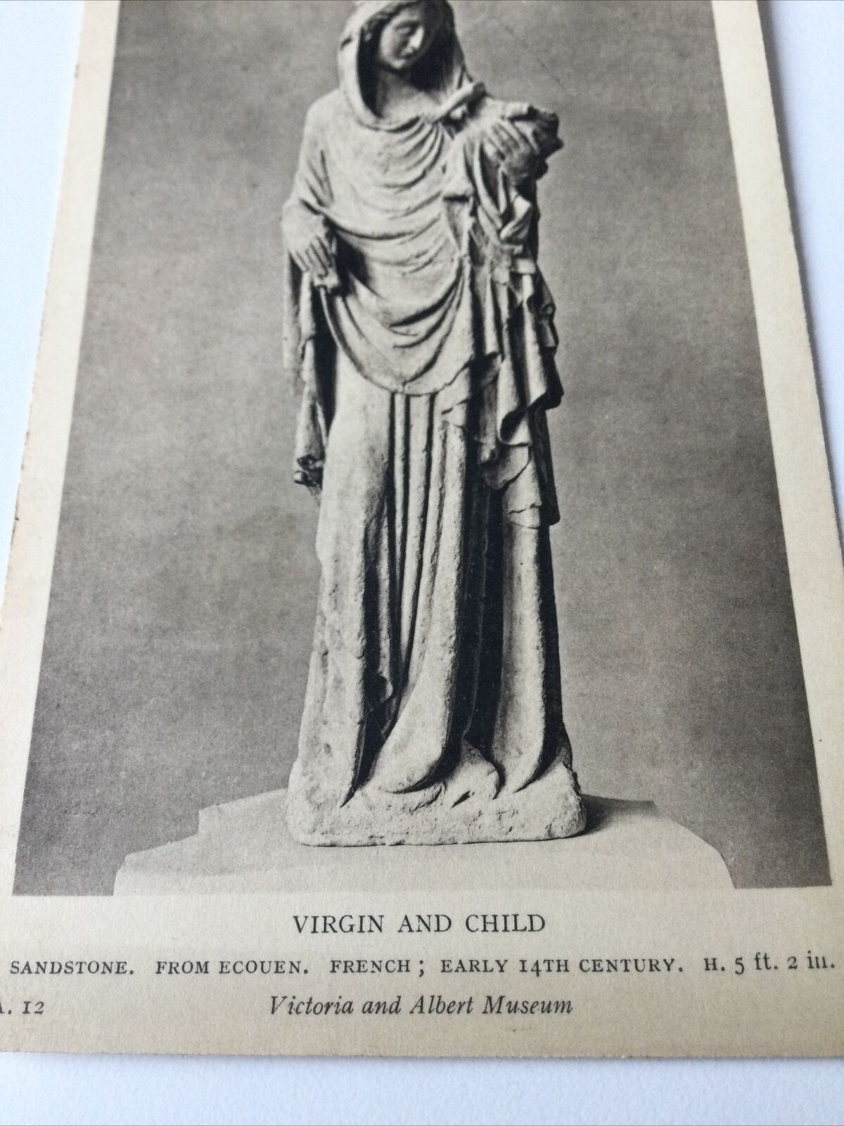 Vintage Postcard - V & A Museum - London - Virgin & Child Statue - C14th - French Sandstone