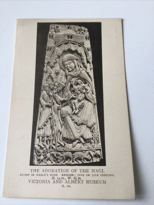 Vintage Postcard - Black And White - V & A Museum - Adoration Of The Magi Relief Whale's Bone Sculpture