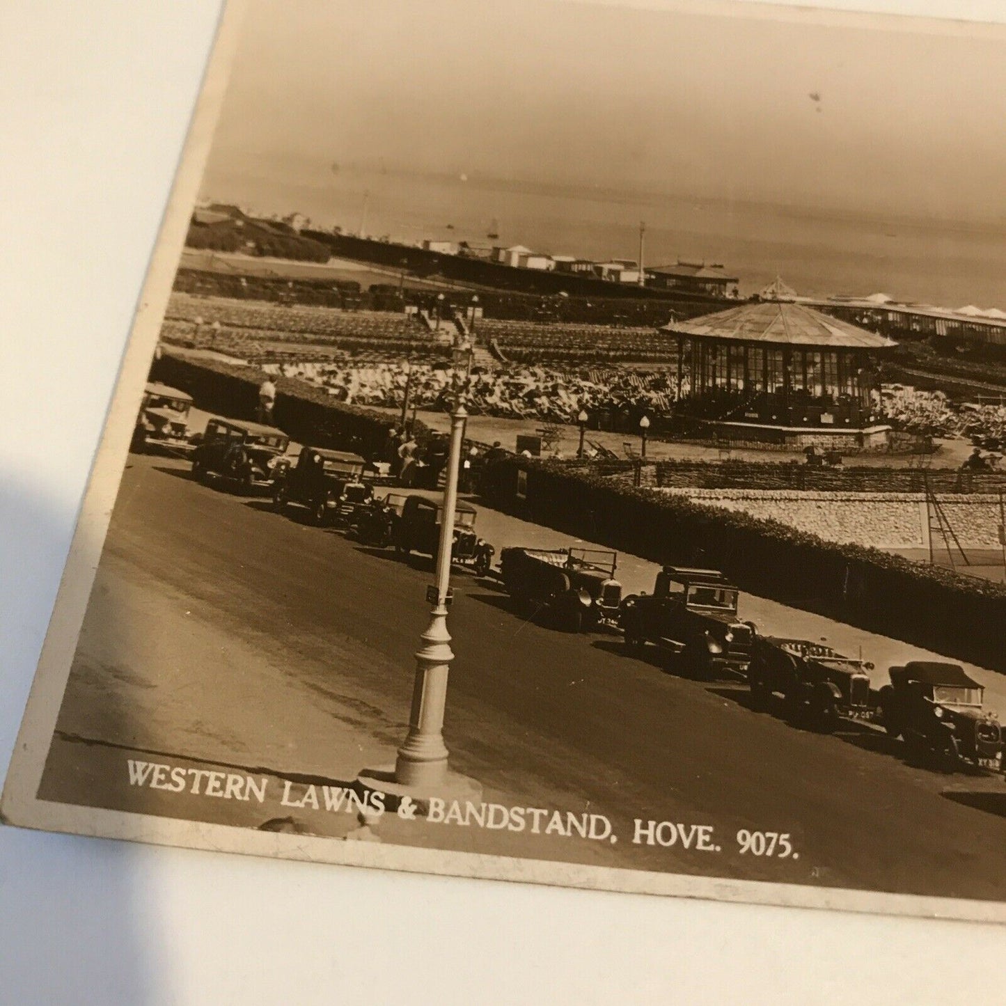 Vintage 1920s / 1930s Postcard - Black and White - Hove - Western Lawns - Bandstand / Sea View / Tennis RP