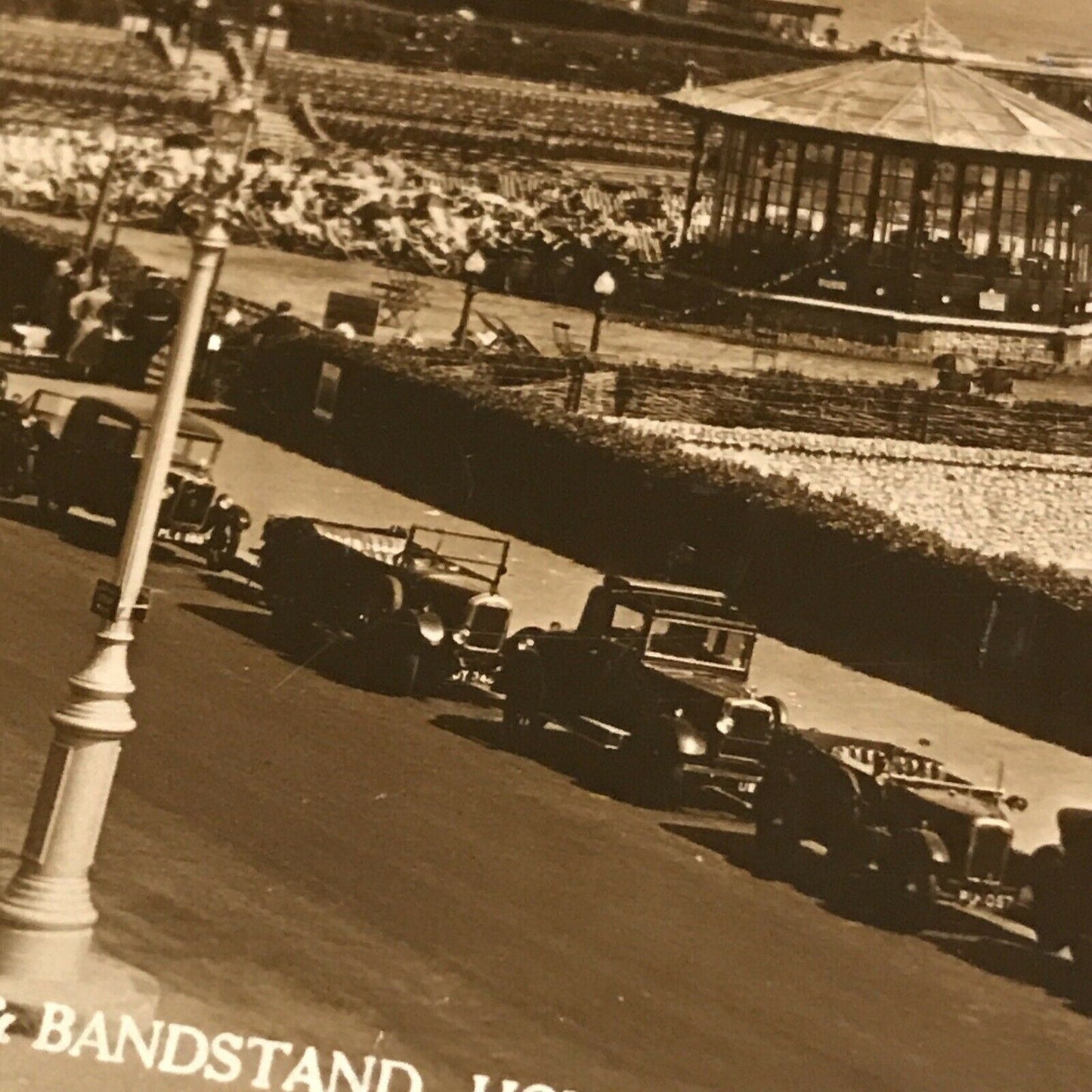 Vintage 1920s / 1930s Postcard - Black and White - Hove - Western Lawns - Bandstand / Sea View / Tennis RP