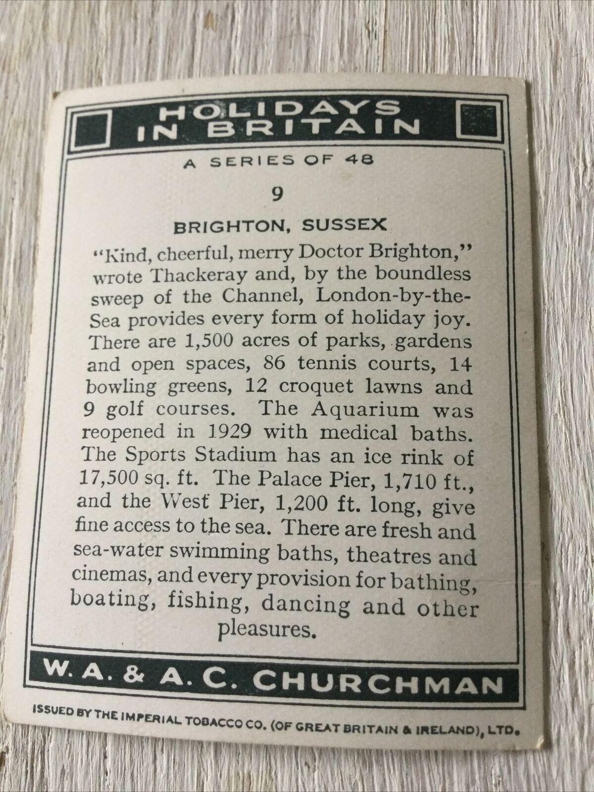 Brighton, Sussex 1937 Vintage Churchman's Cigarette Card Holidays In Britain #9 Old Picture Photo