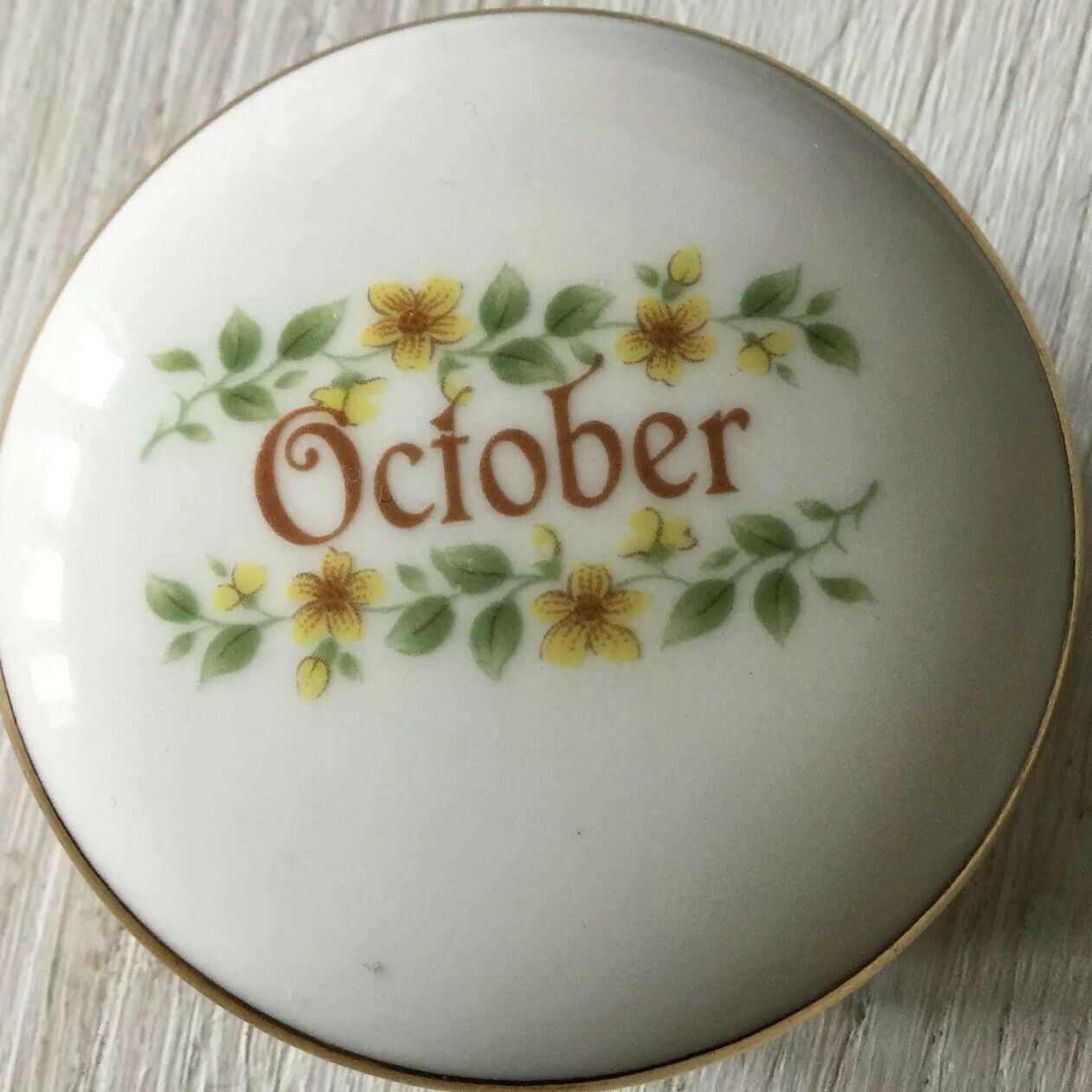 Royal Grafton Bone China Trinket Bowl Dish. Marked October Floral Round Yellow. October birthday gift