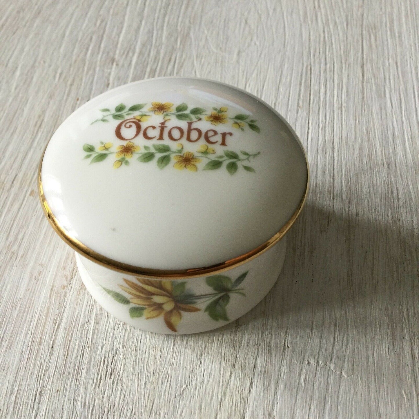 Royal Grafton Bone China Trinket Bowl Dish. Marked October Floral Round Yellow. October birthday gift