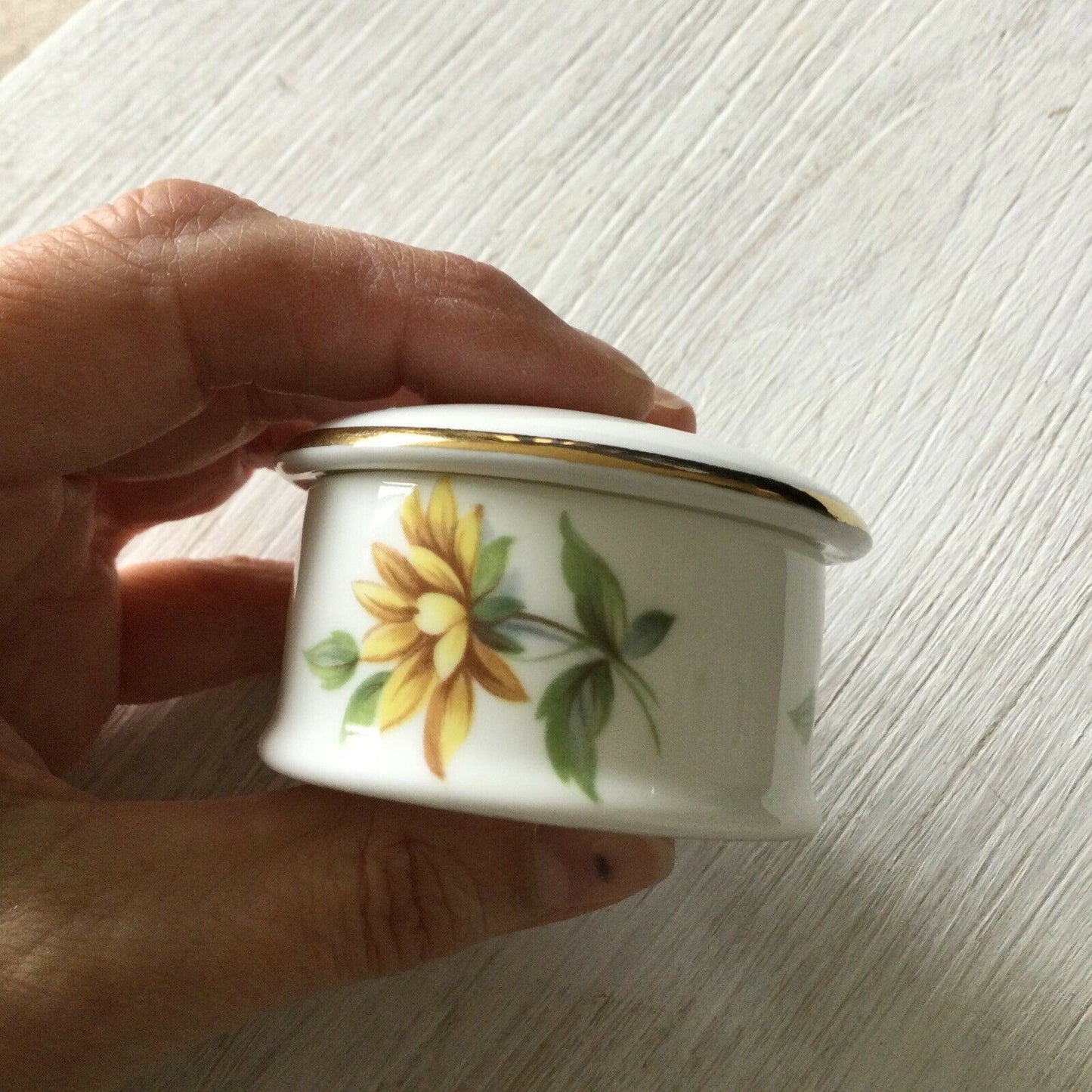 Royal Grafton Bone China Trinket Bowl Dish. Marked October Floral Round Yellow. October birthday gift