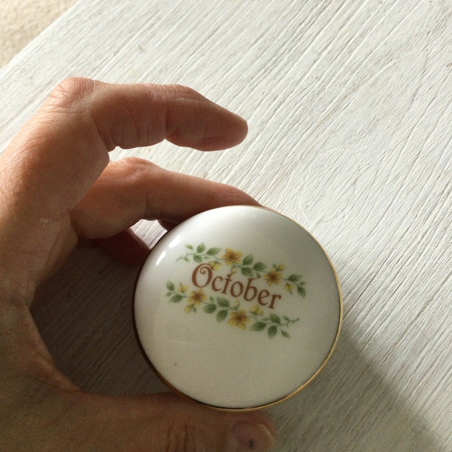 Royal Grafton Bone China Trinket Bowl Dish. Marked October Floral Round Yellow. October birthday gift