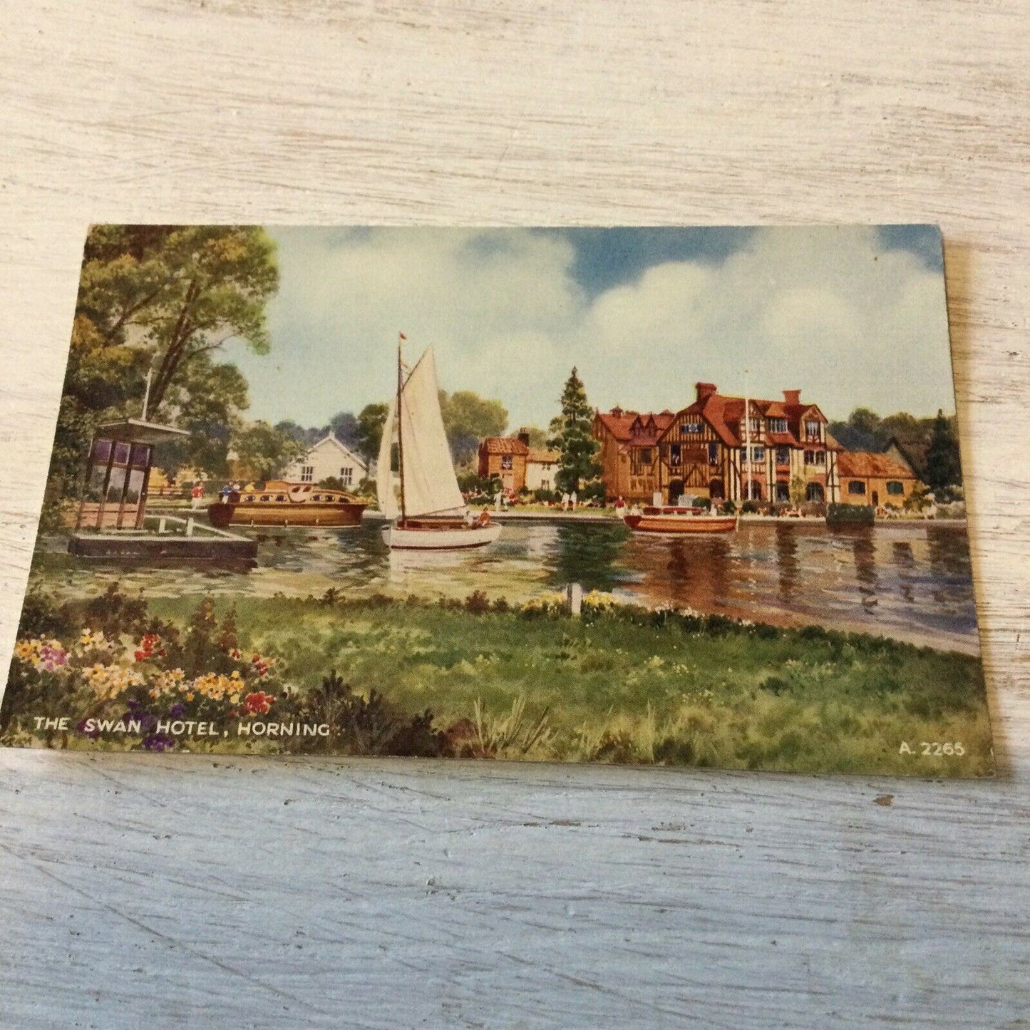 Vintage Postcard The Swan Hotel, Horning. From E W Trick Watercolour. River Boats Scenic. Unposted.