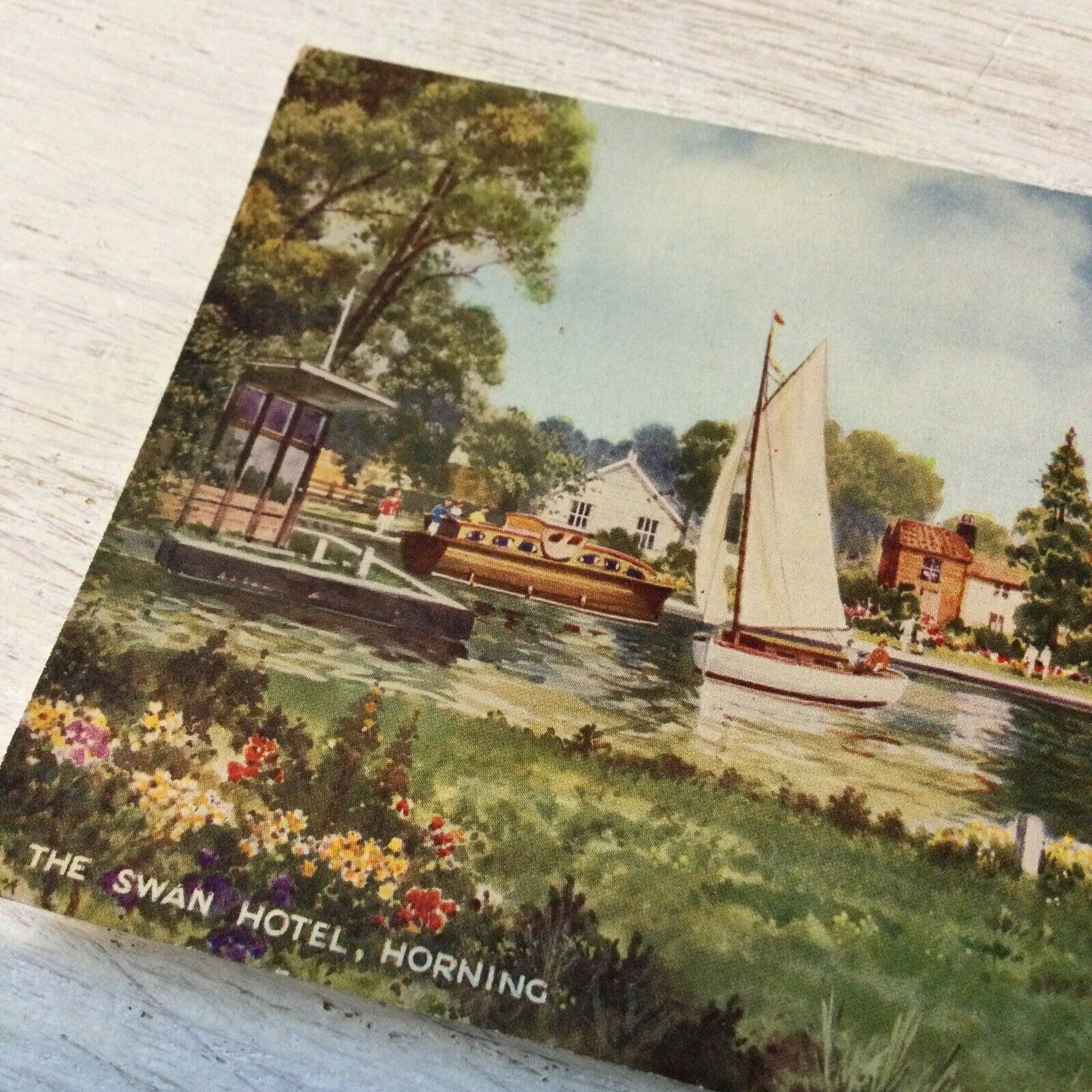Vintage Postcard The Swan Hotel, Horning. From E W Trick Watercolour. River Boats Scenic. Unposted.